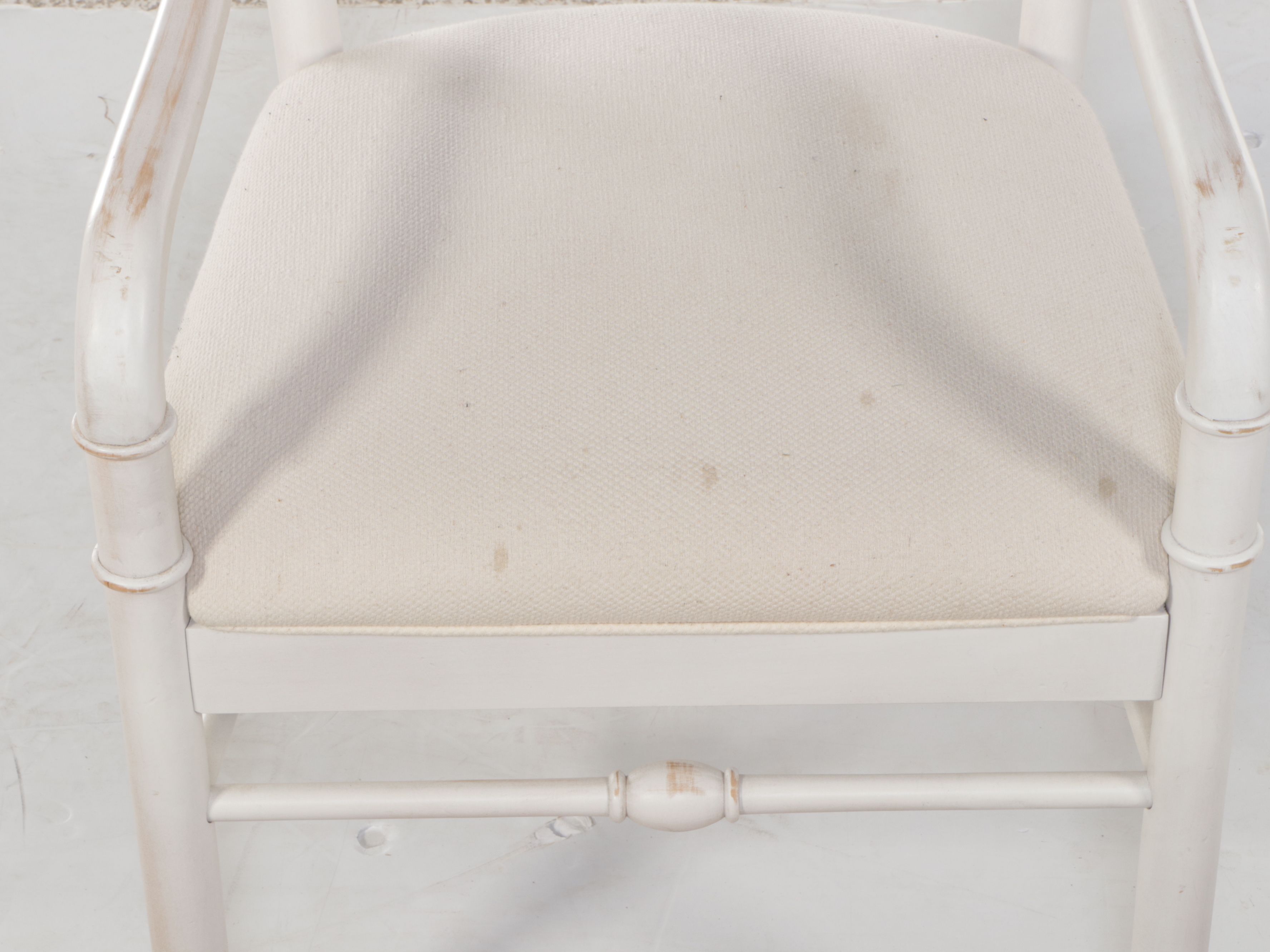 Pair of American Drew White-Painted Wood Ladder-Back Armchairs