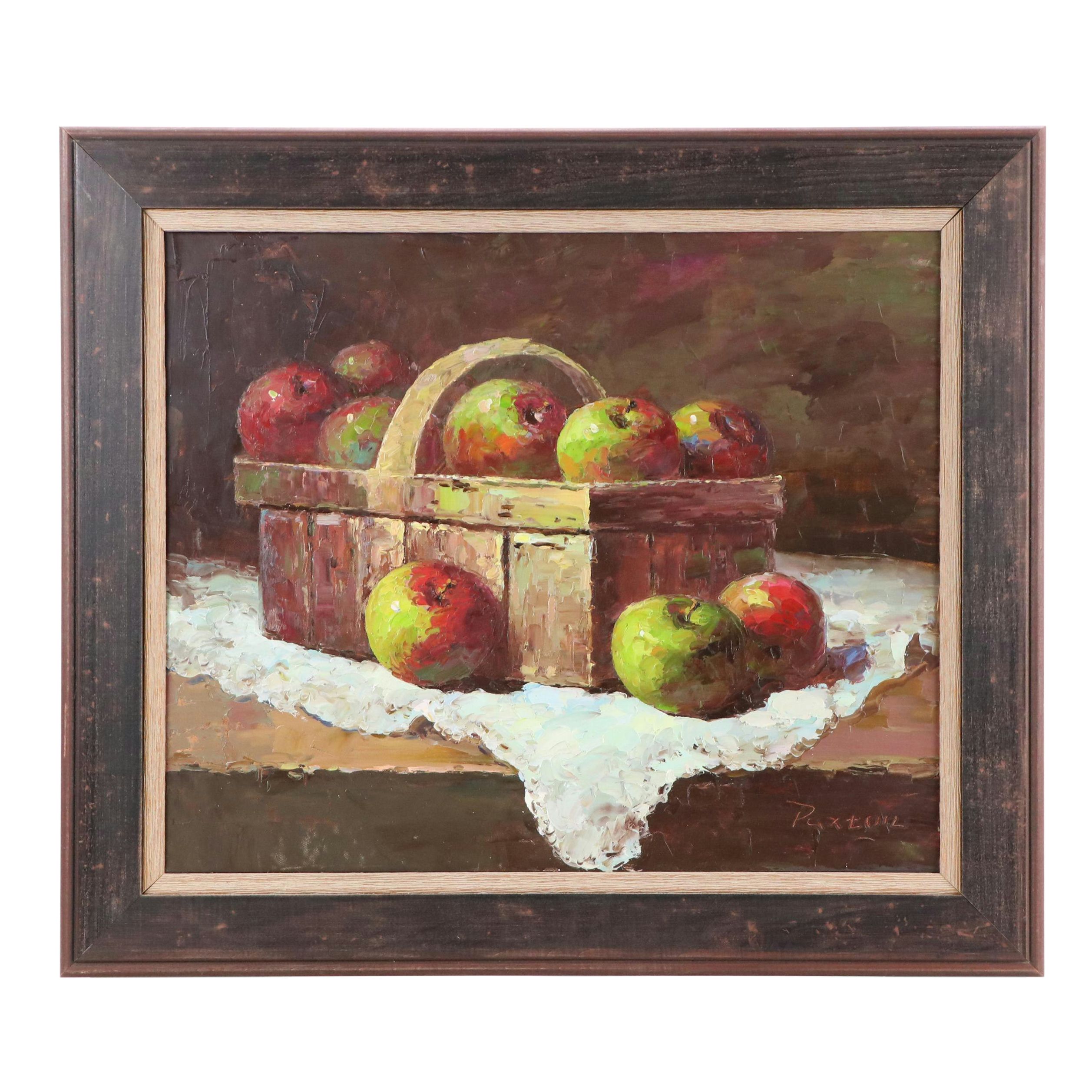 Impasto Still Life Oil Painting of Apples in Basket