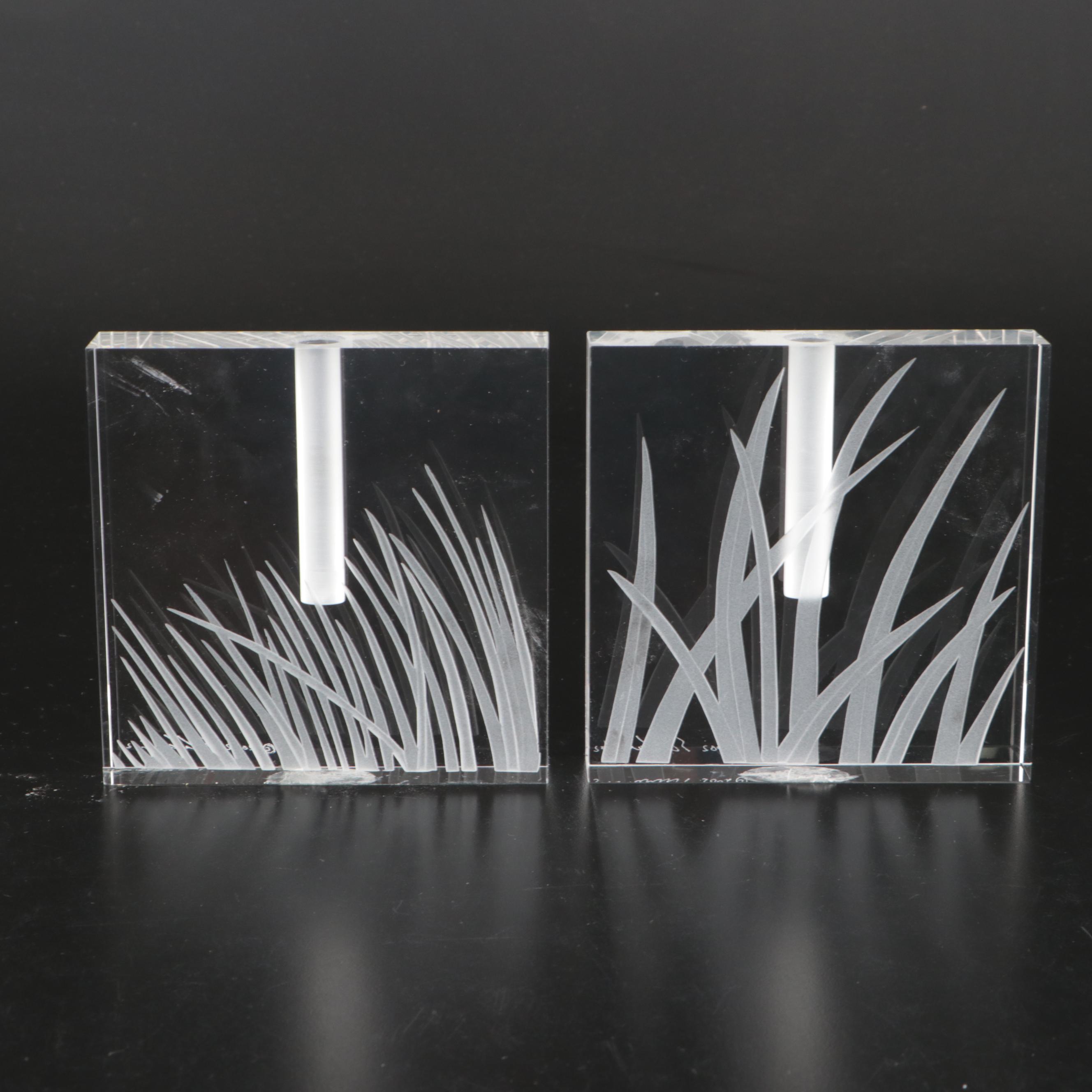 Artist Signed Art Glass Vase Pair with Muurla Ruffled Glass Vase