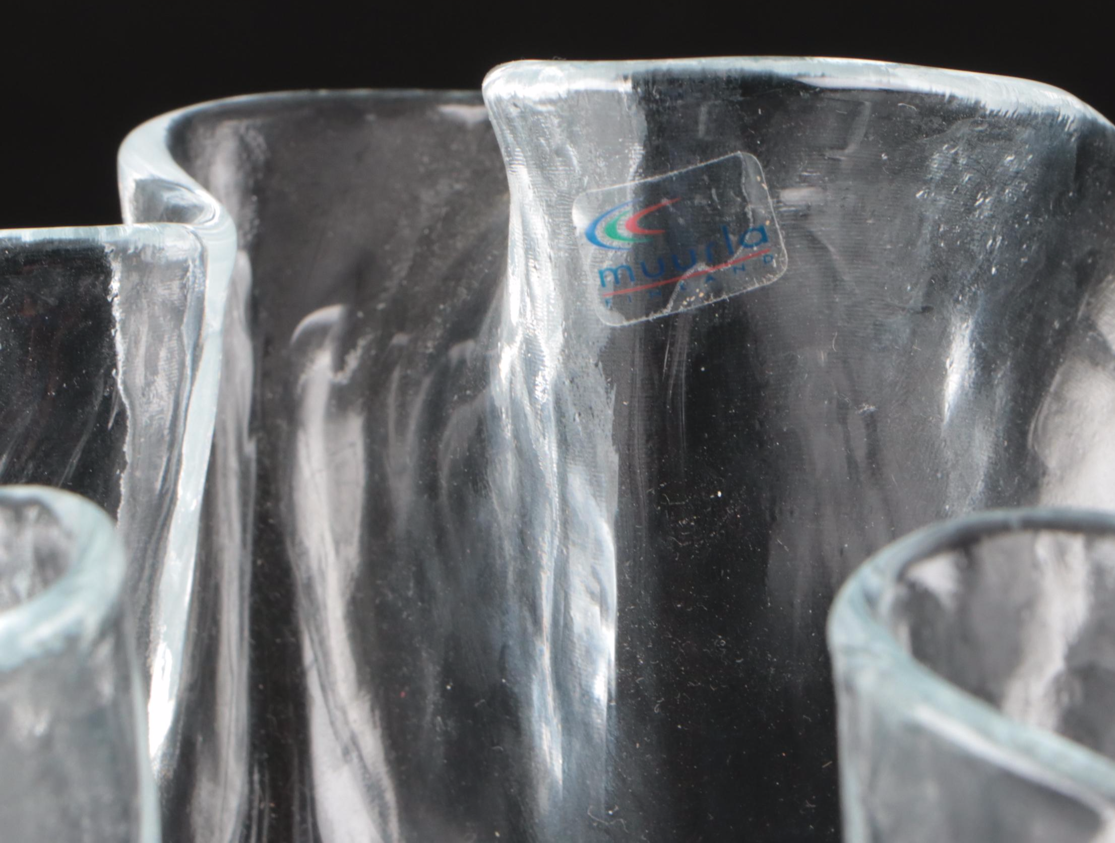 Artist Signed Art Glass Vase Pair with Muurla Ruffled Glass Vase