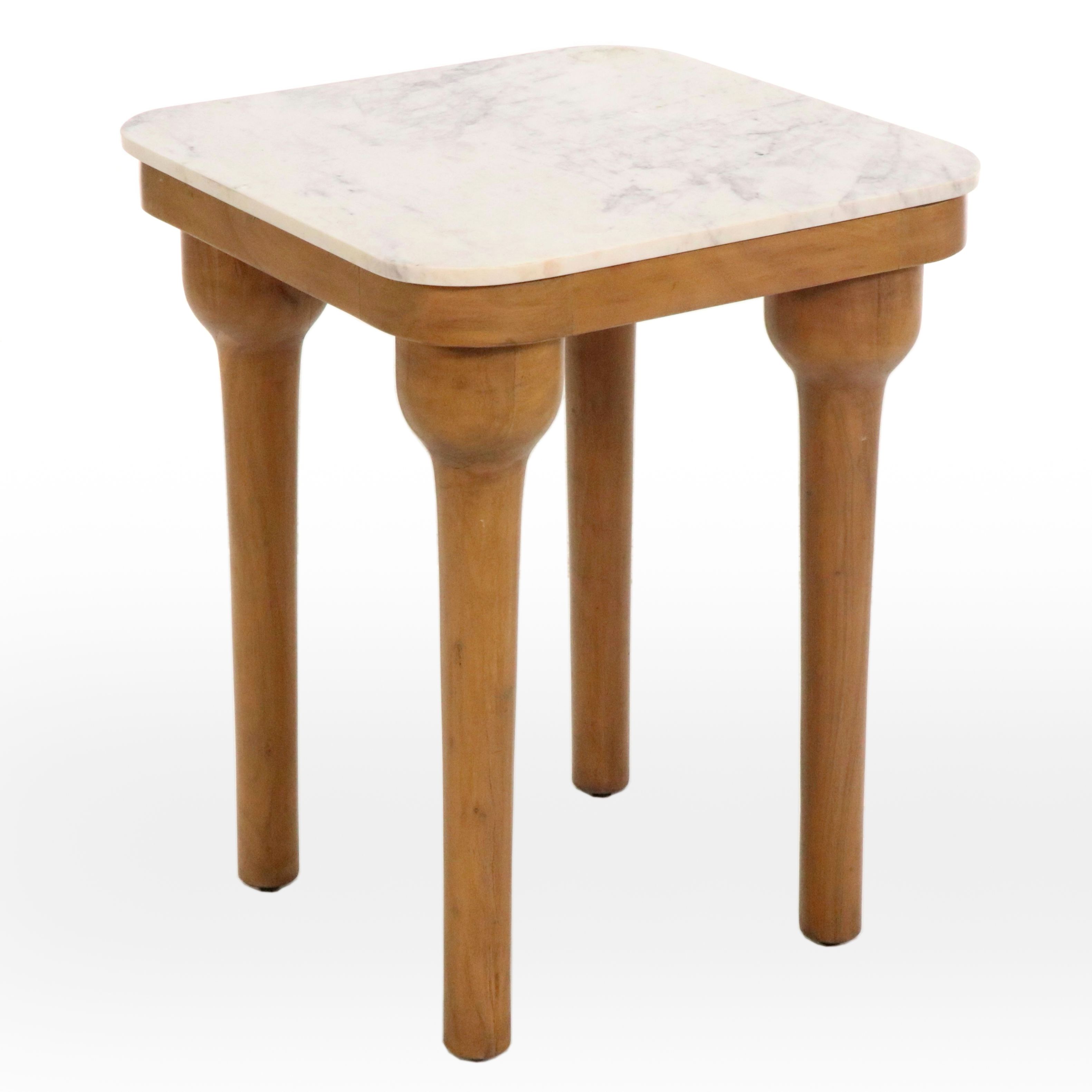 Fruitwood Accent Table with Marble Top