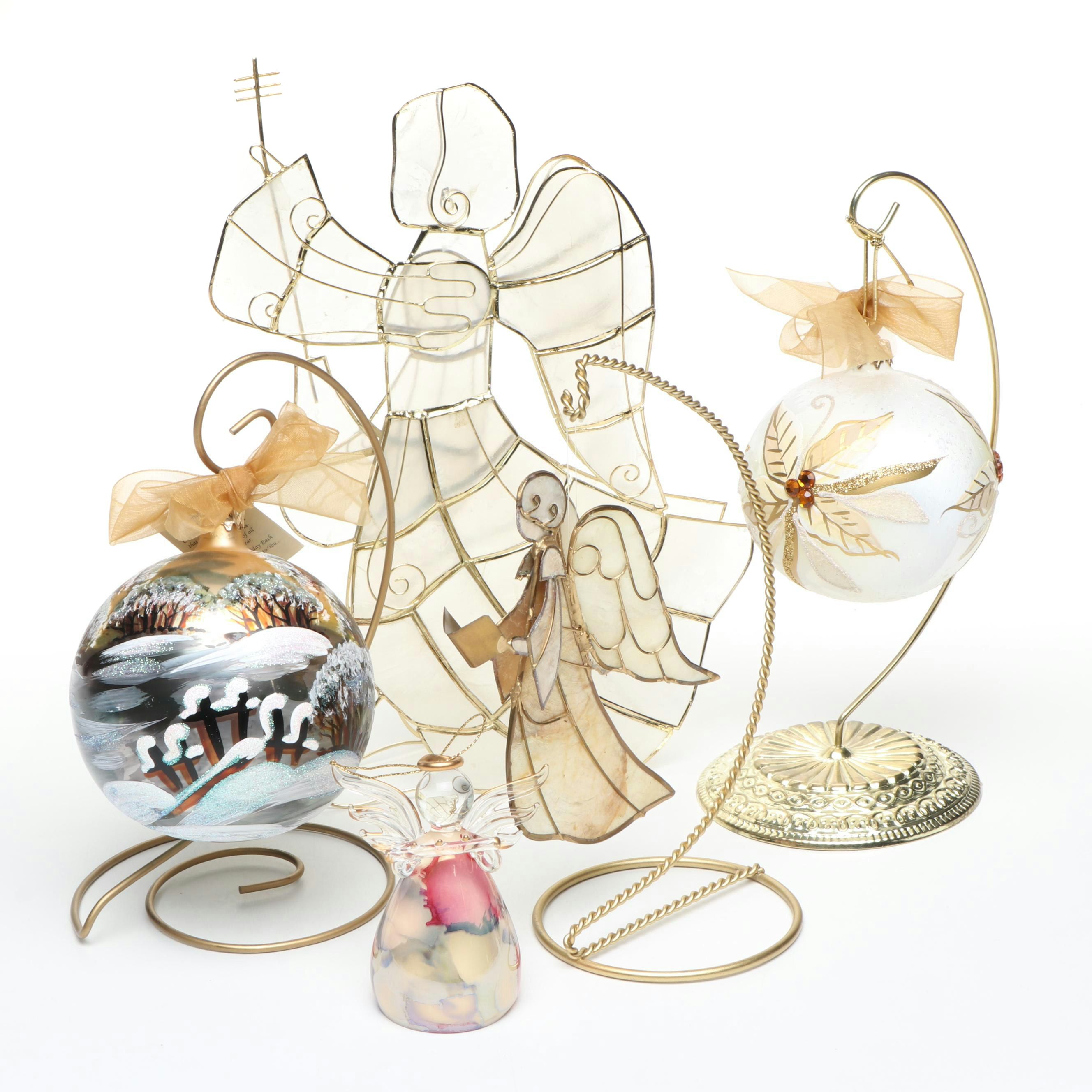 Capiz Shell Angels with Hand-Painted and Art Glass Ornaments