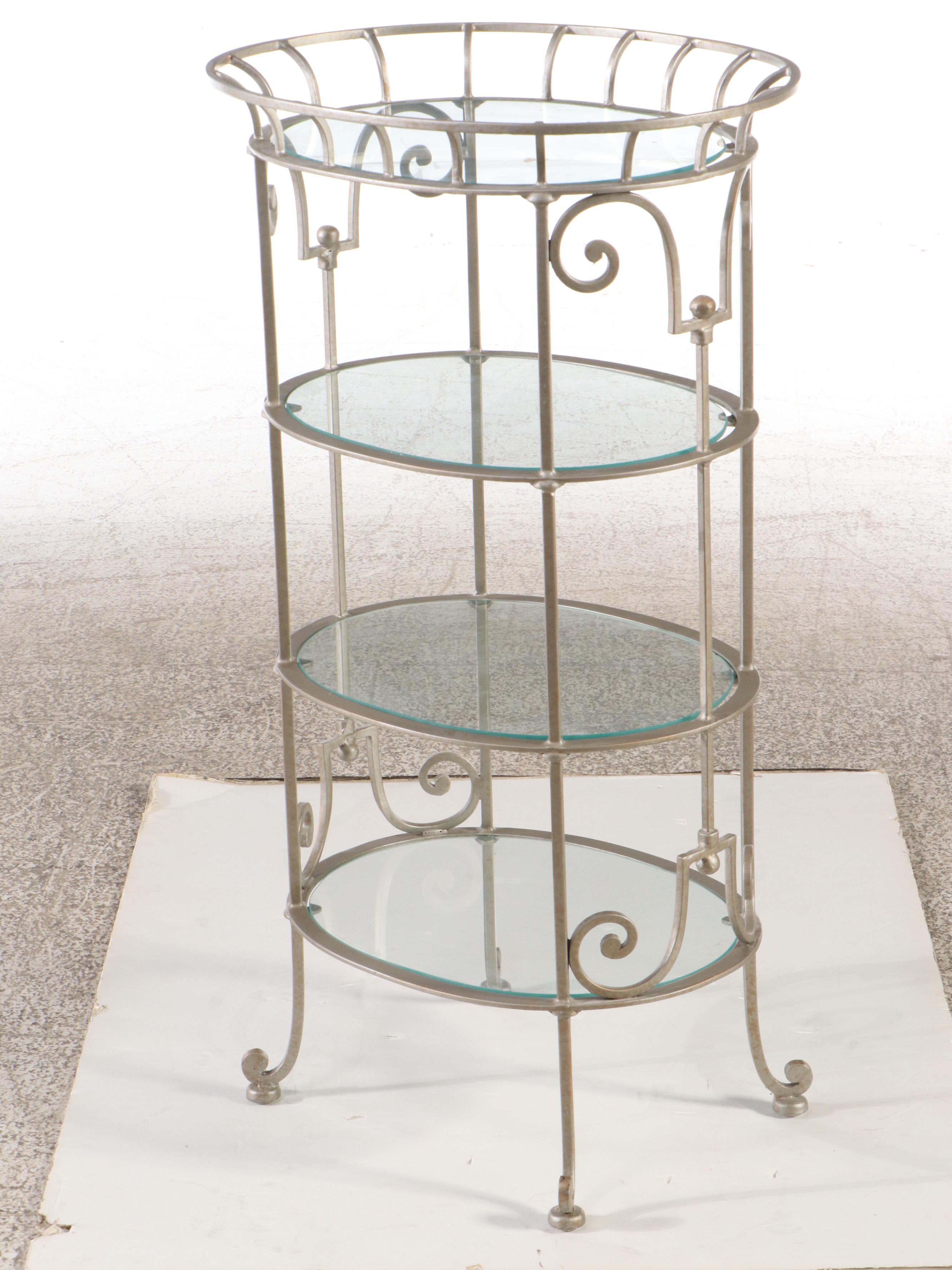 Scrolled Metal and Glass Four-Tier Étagère Shelf