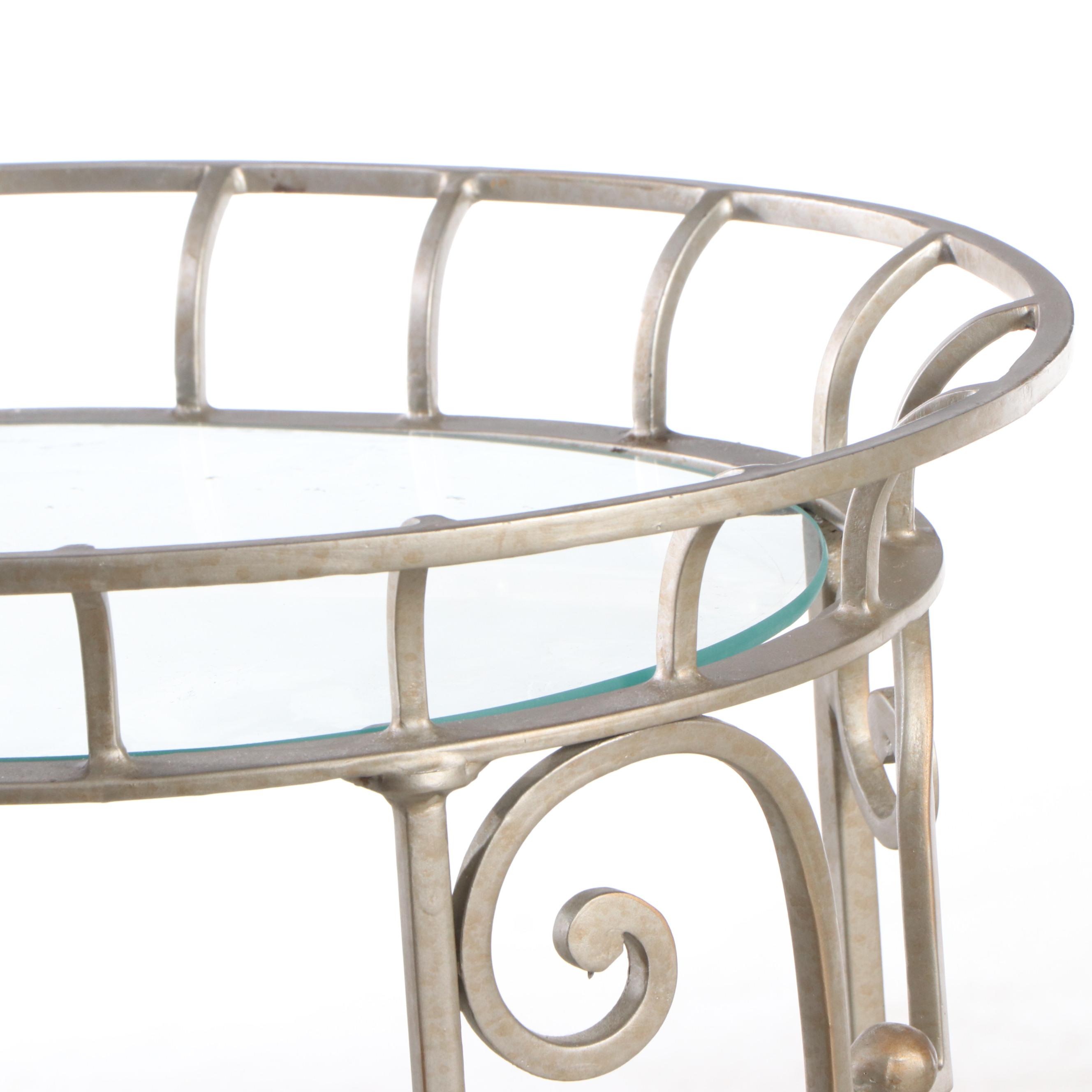 Scrolled Metal and Glass Four-Tier Étagère Shelf