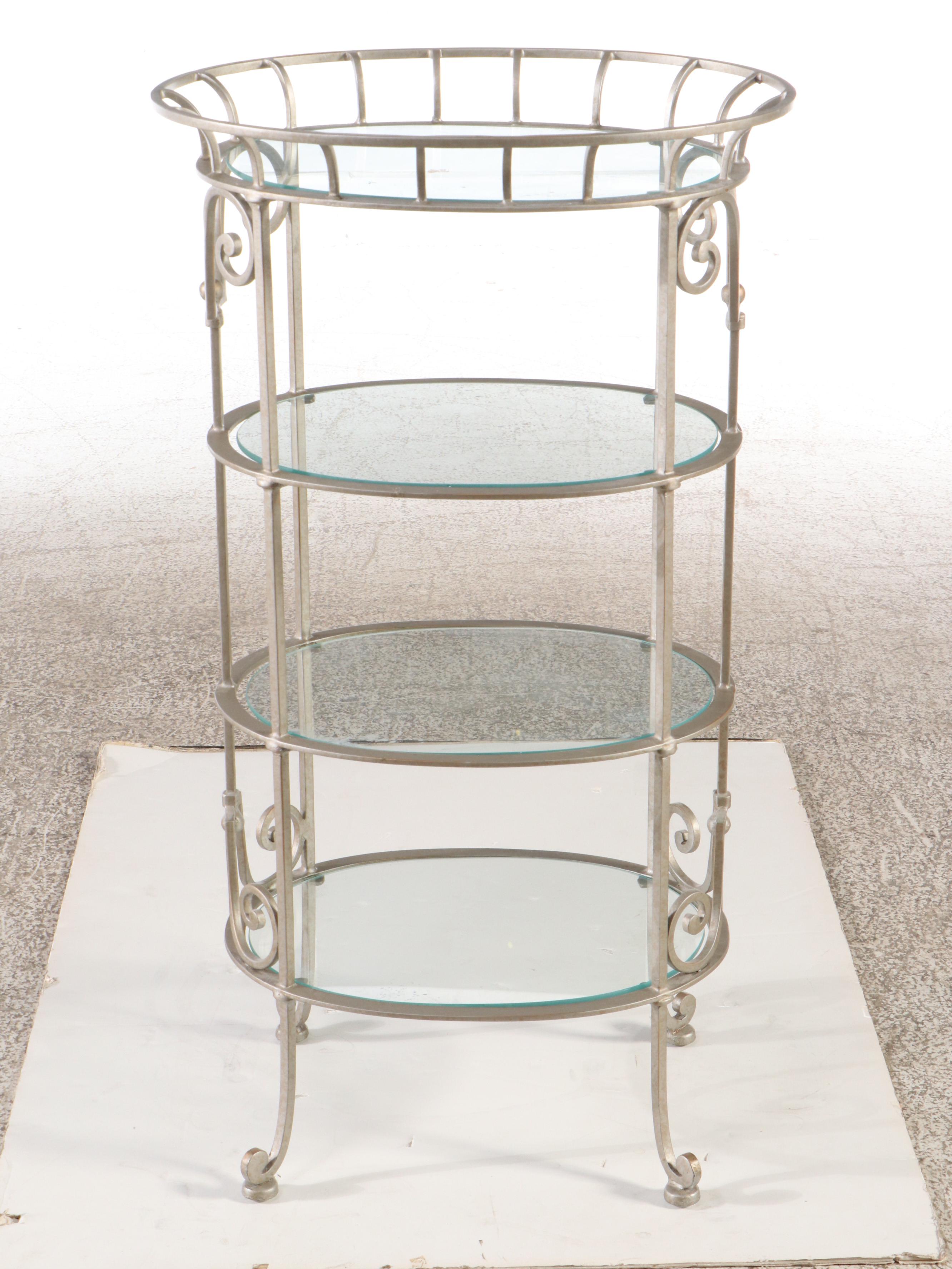 Scrolled Metal and Glass Four-Tier Étagère Shelf