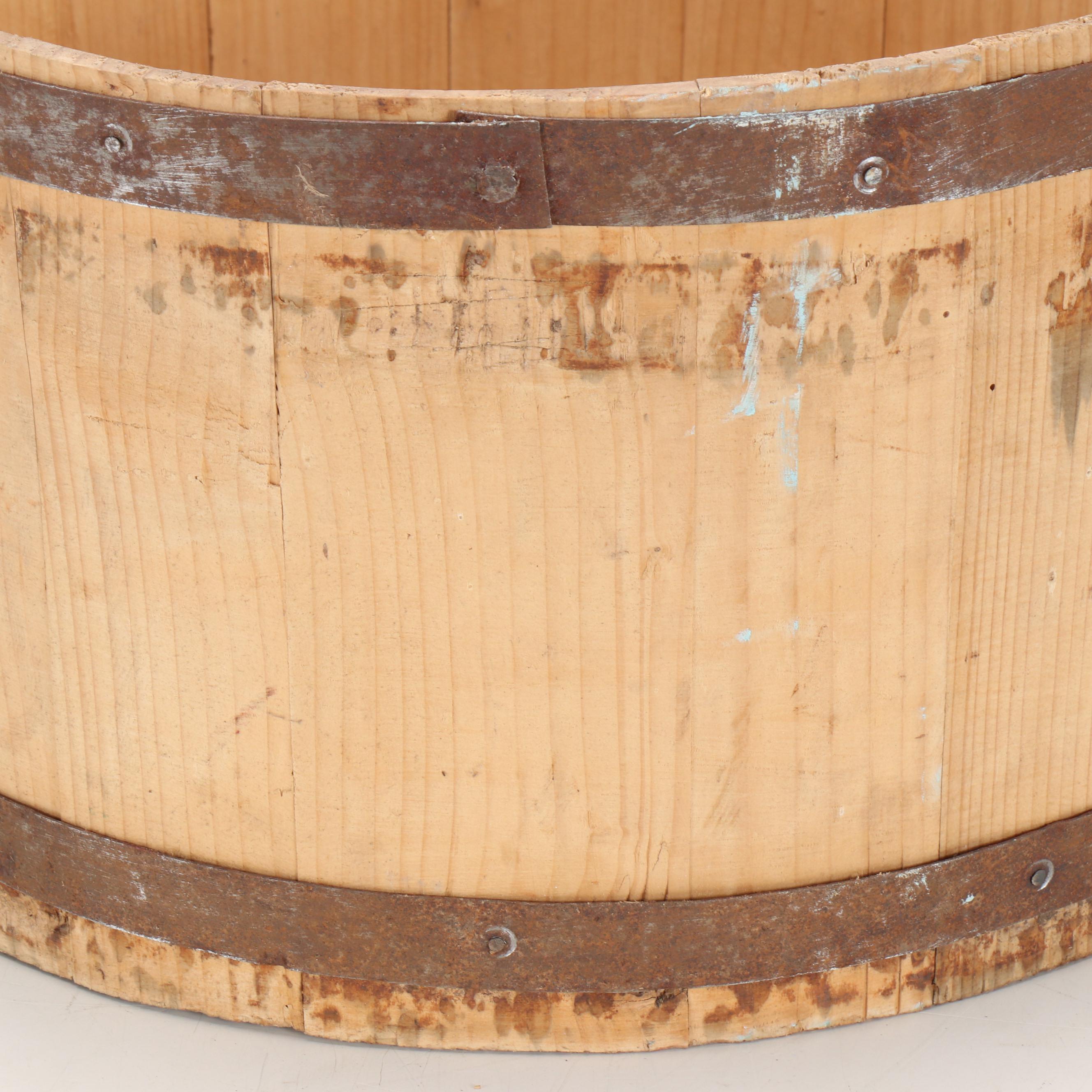 Primitive Style Oak Stave Metal Banded Buckets, 20th Century