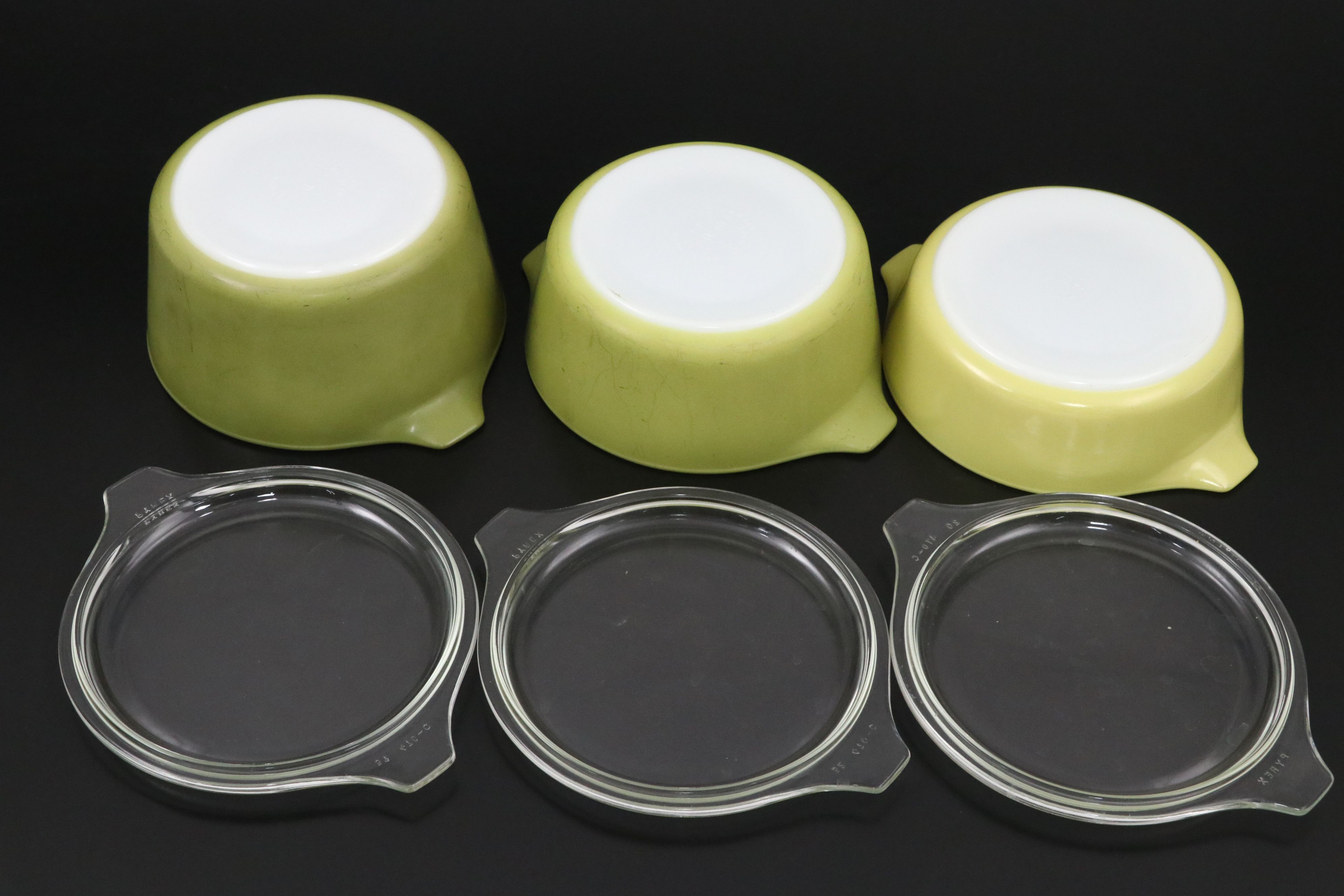 Pyrex "Butterprint" and "Snowflake" Mixing Bowls with Other Casserole Dishes