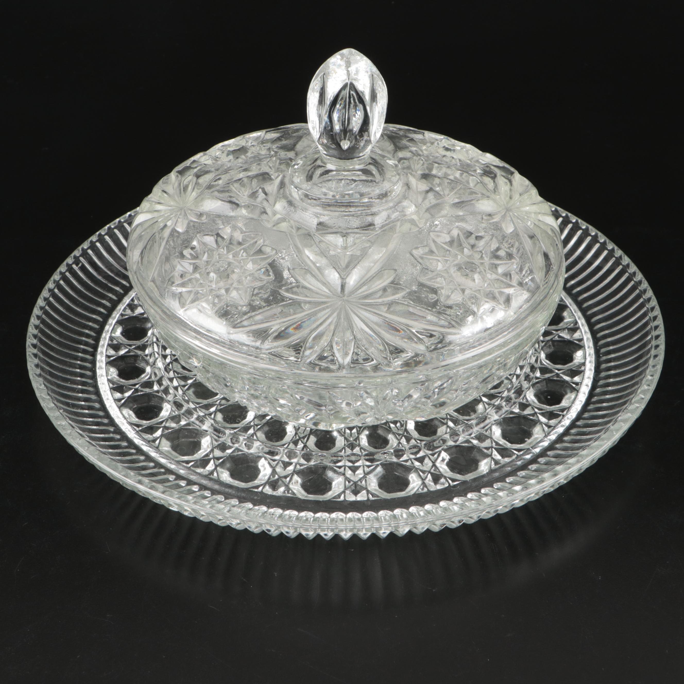 Federal Glass "Windsor Clear" Plate with Other American Glass Tableware