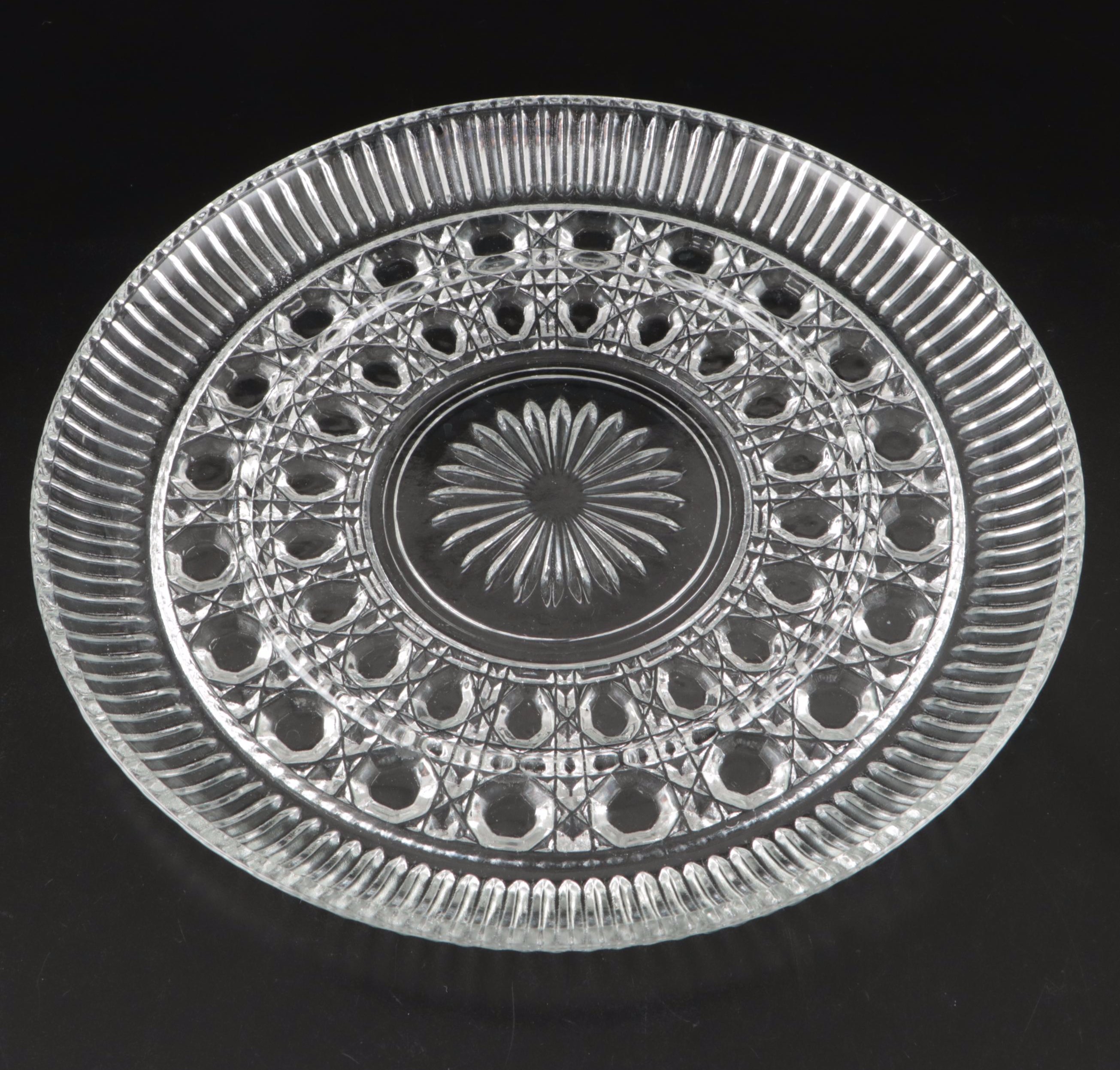 Federal Glass "Windsor Clear" Plate with Other American Glass Tableware