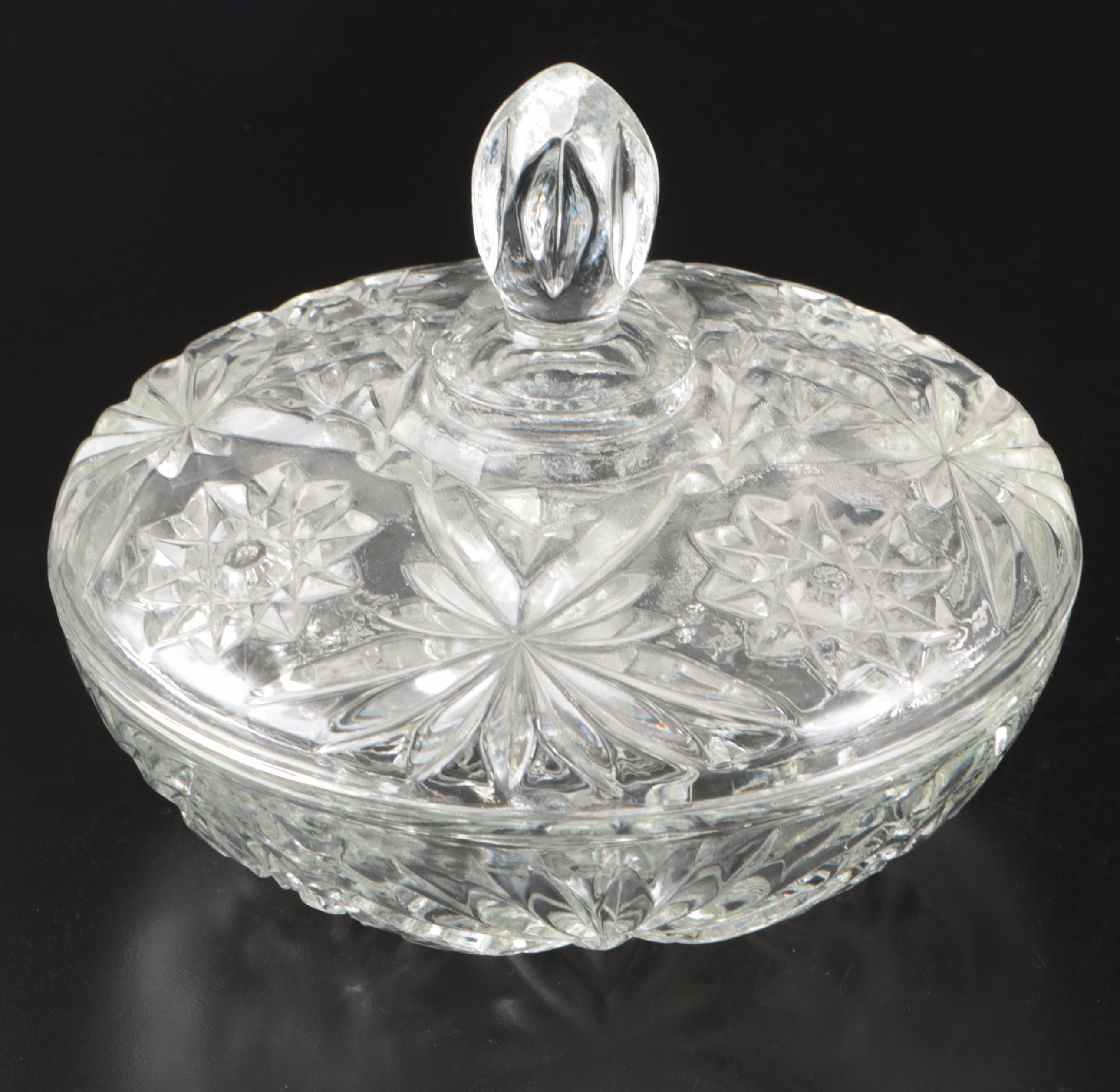 Federal Glass "Windsor Clear" Plate with Other American Glass Tableware
