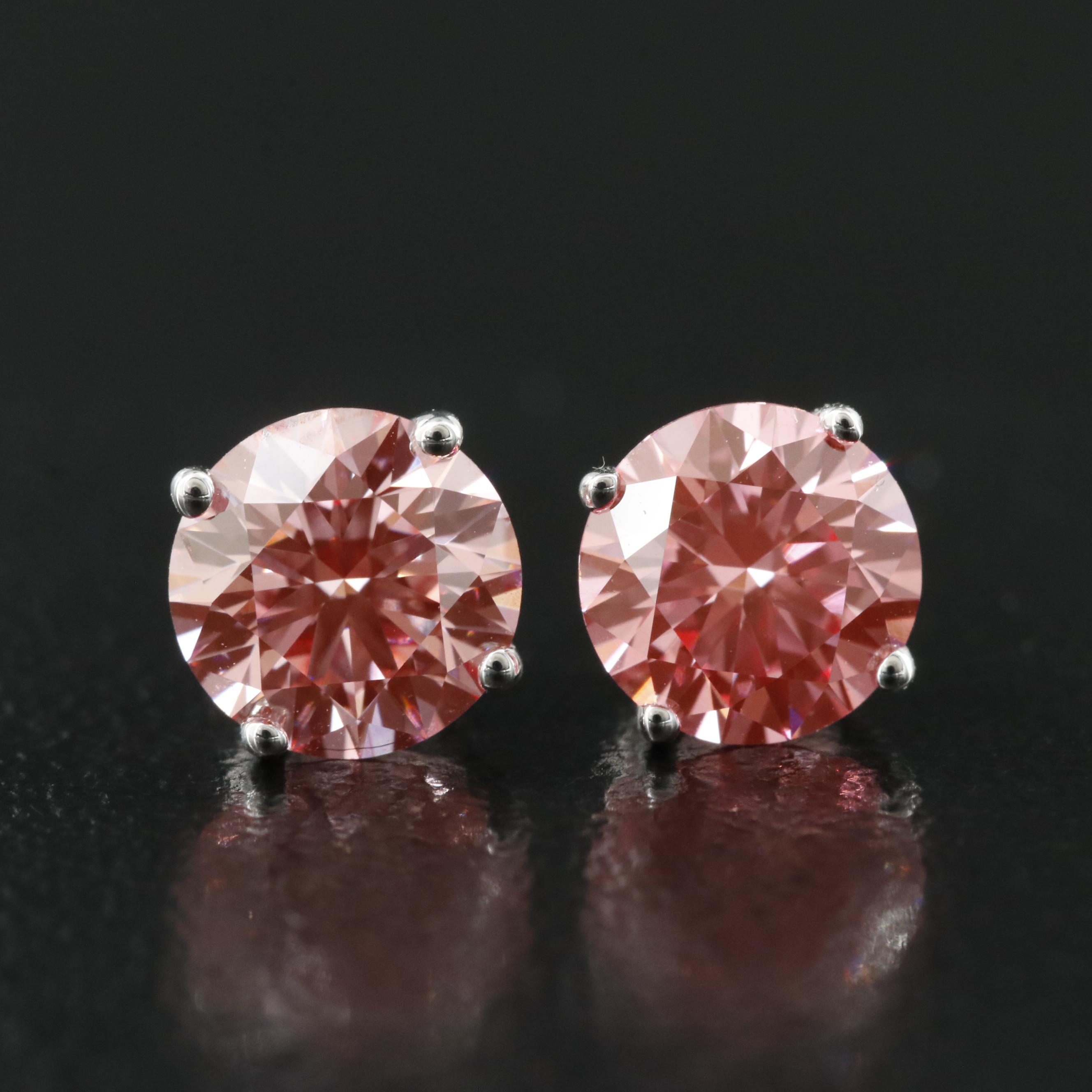14K 1.46 CTW Lab Grown Fancy Pink Diamond Stud Earrings with IGI Report