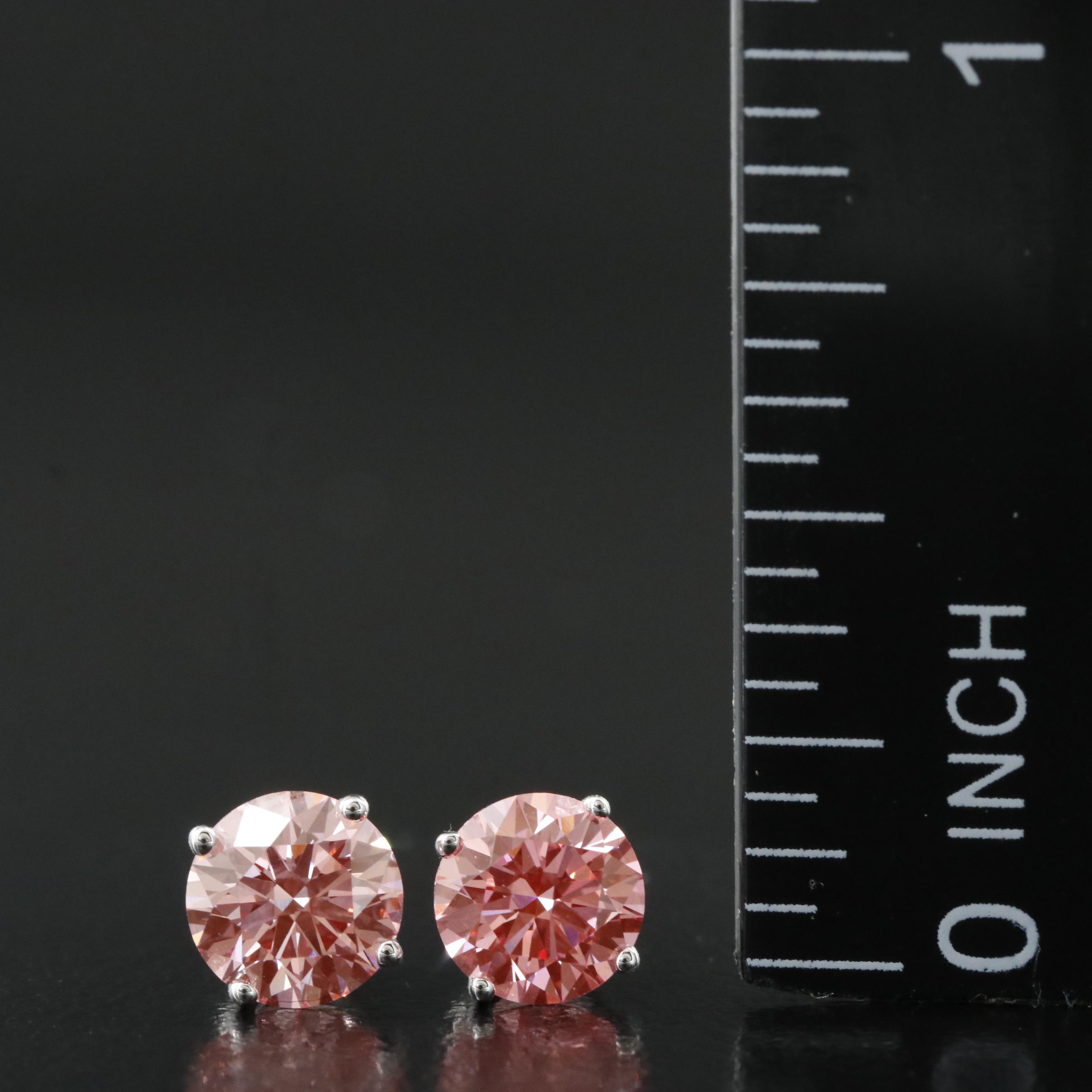 14K 1.46 CTW Lab Grown Fancy Pink Diamond Stud Earrings with IGI Report