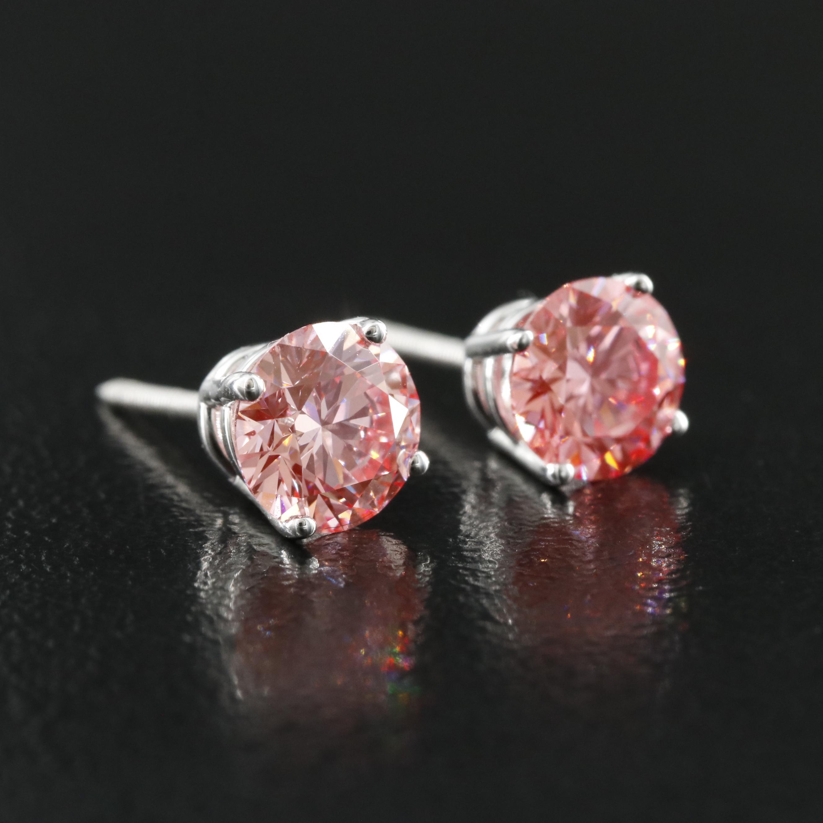 14K 1.46 CTW Lab Grown Fancy Pink Diamond Stud Earrings with IGI Report