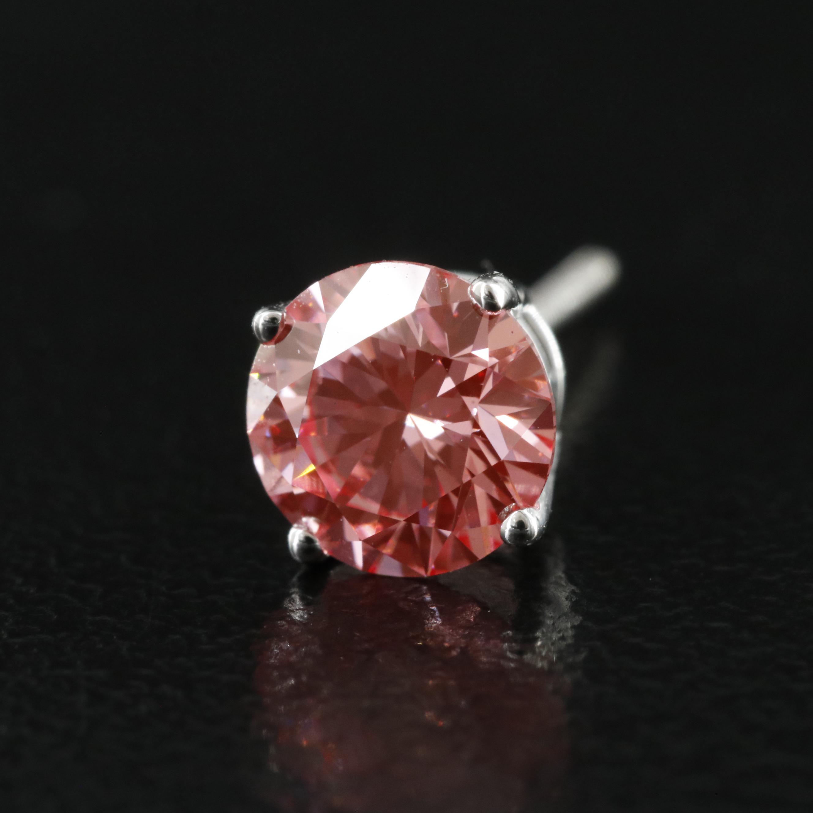 14K 1.46 CTW Lab Grown Fancy Pink Diamond Stud Earrings with IGI Report