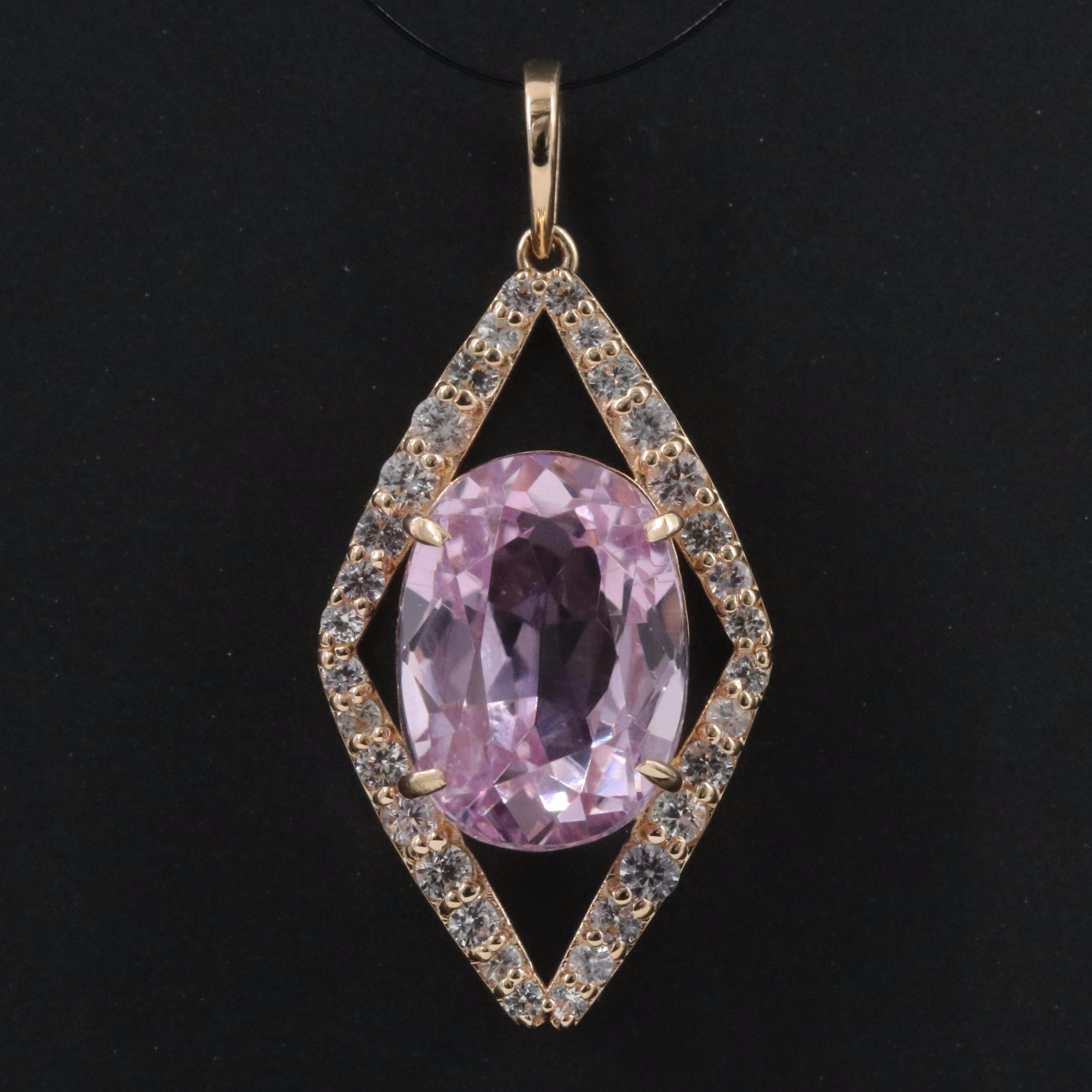 14K Kunzite and White Topaz Pendant
