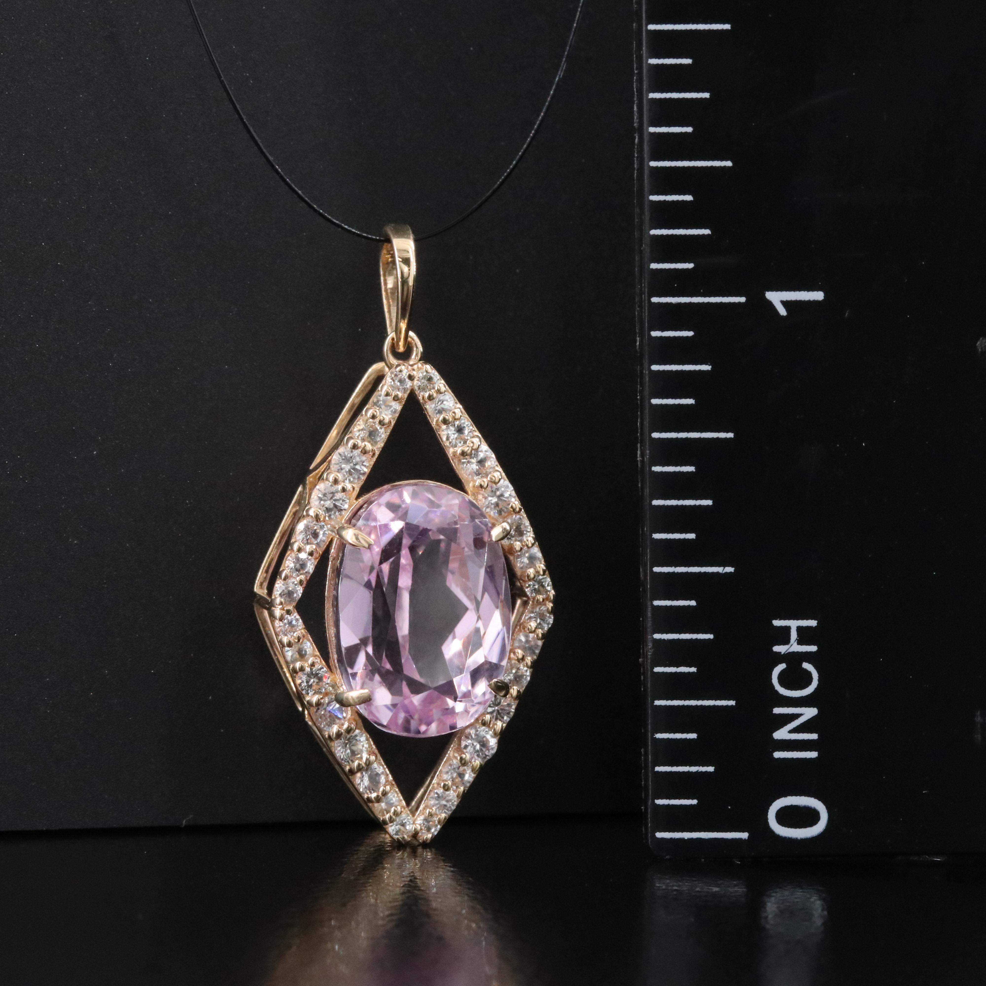 14K Kunzite and White Topaz Pendant