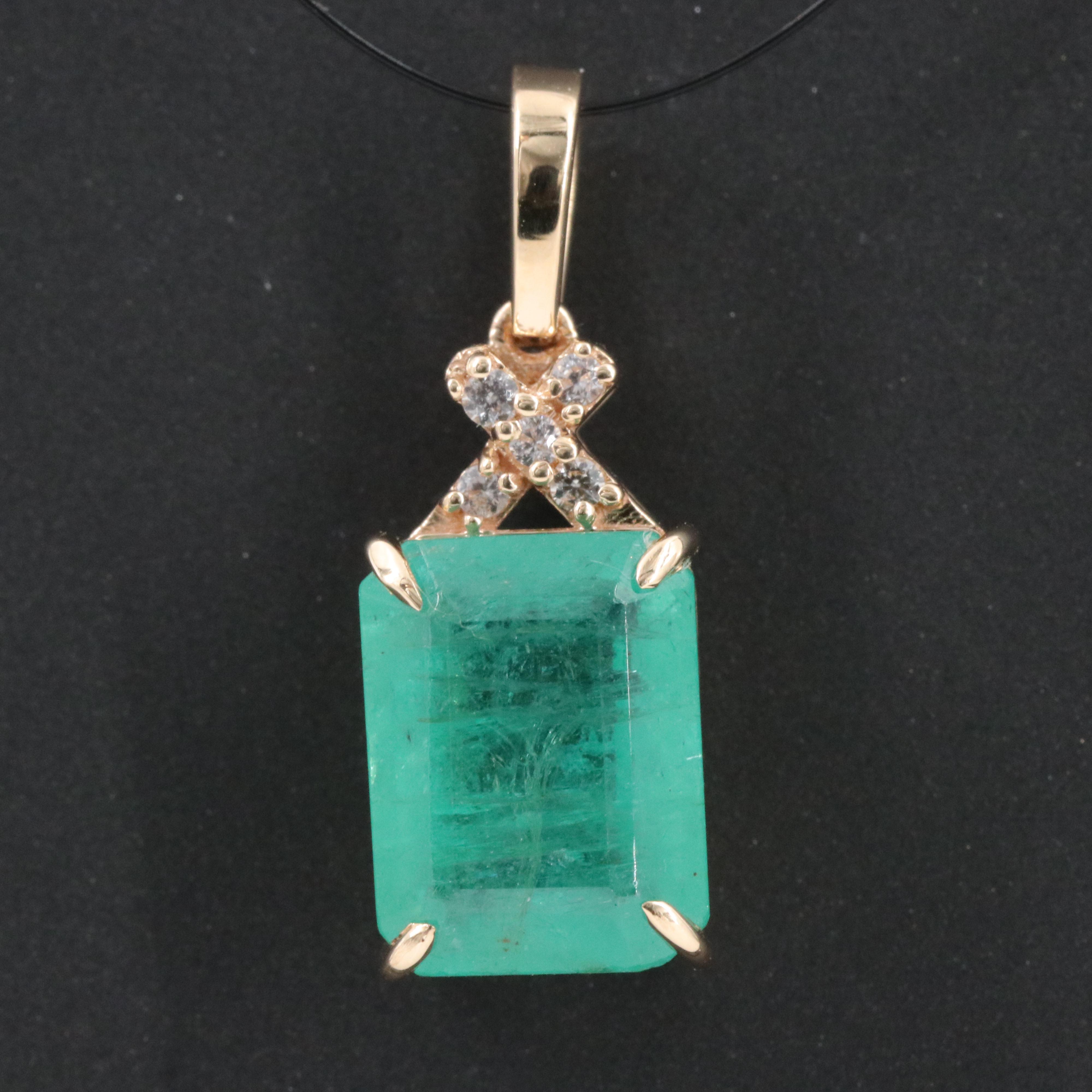 14K 2.62 CT Emerald and White Sapphire Pendant