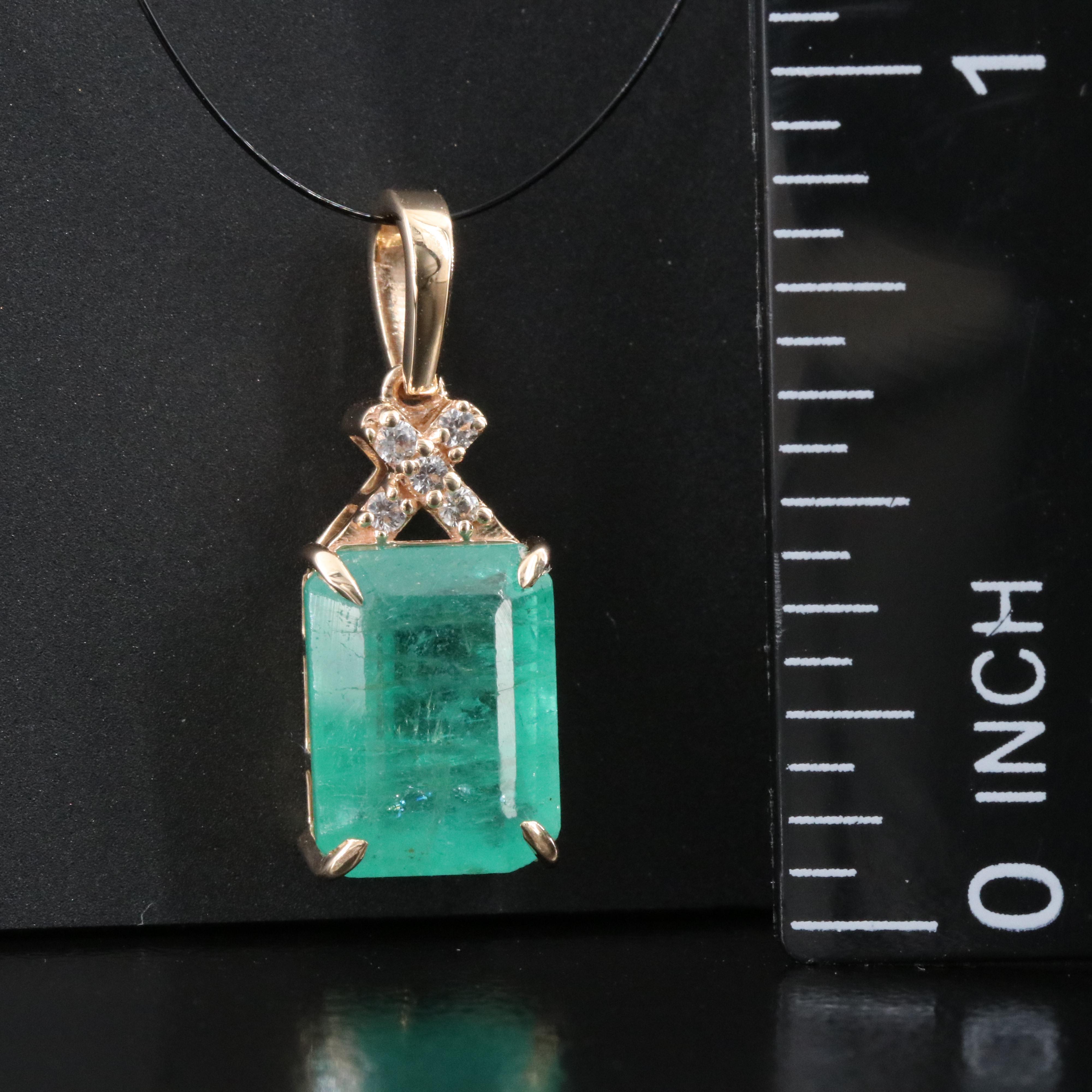 14K 2.62 CT Emerald and White Sapphire Pendant