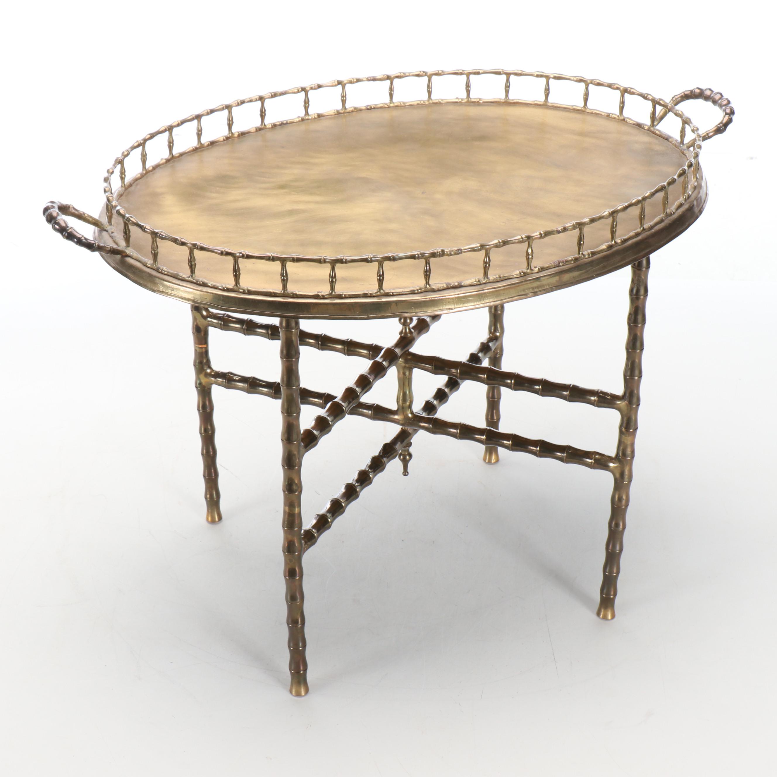 Hollywood Regency Faux Bamboo Folding Brass Tray Table