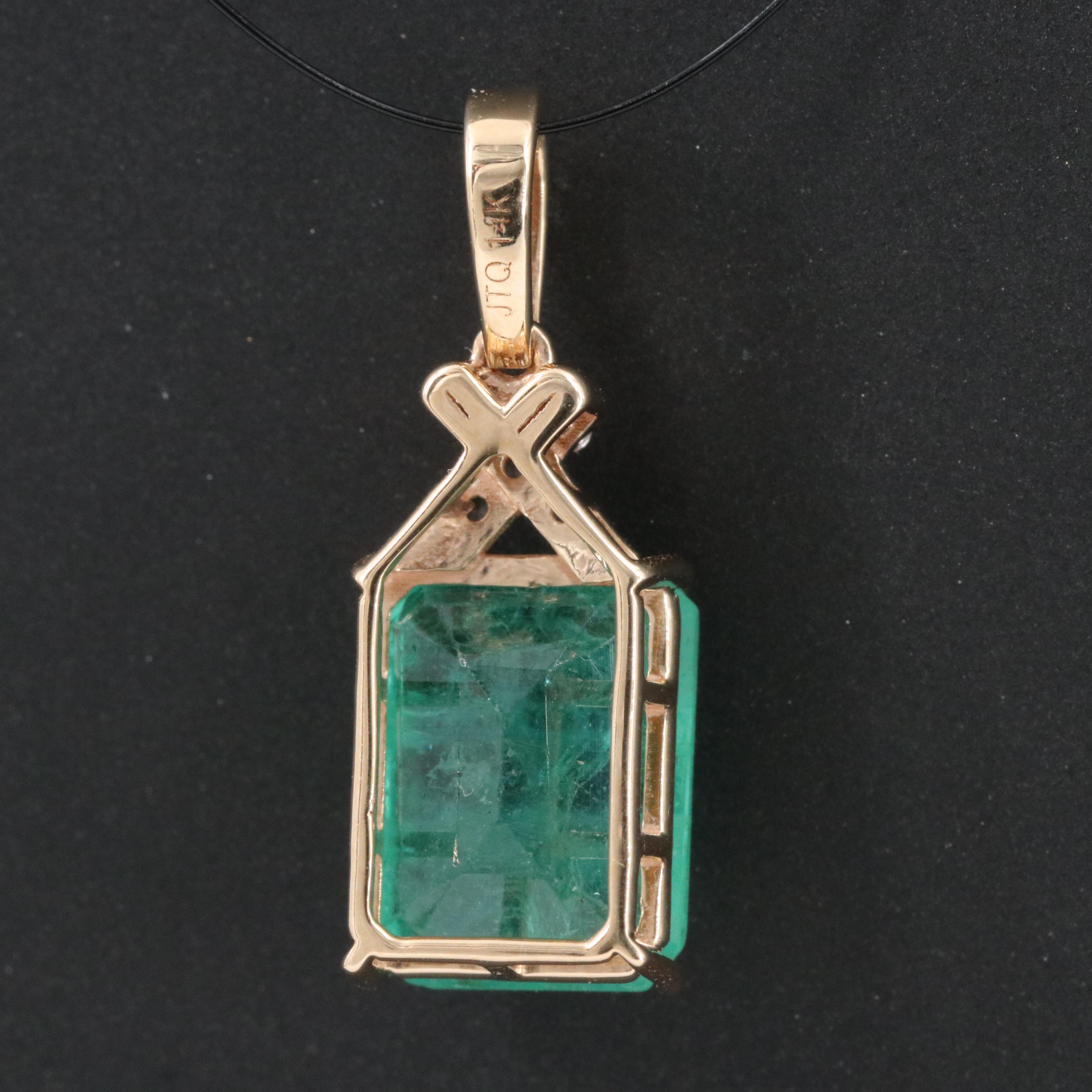 14K 2.62 CT Emerald and White Sapphire Pendant