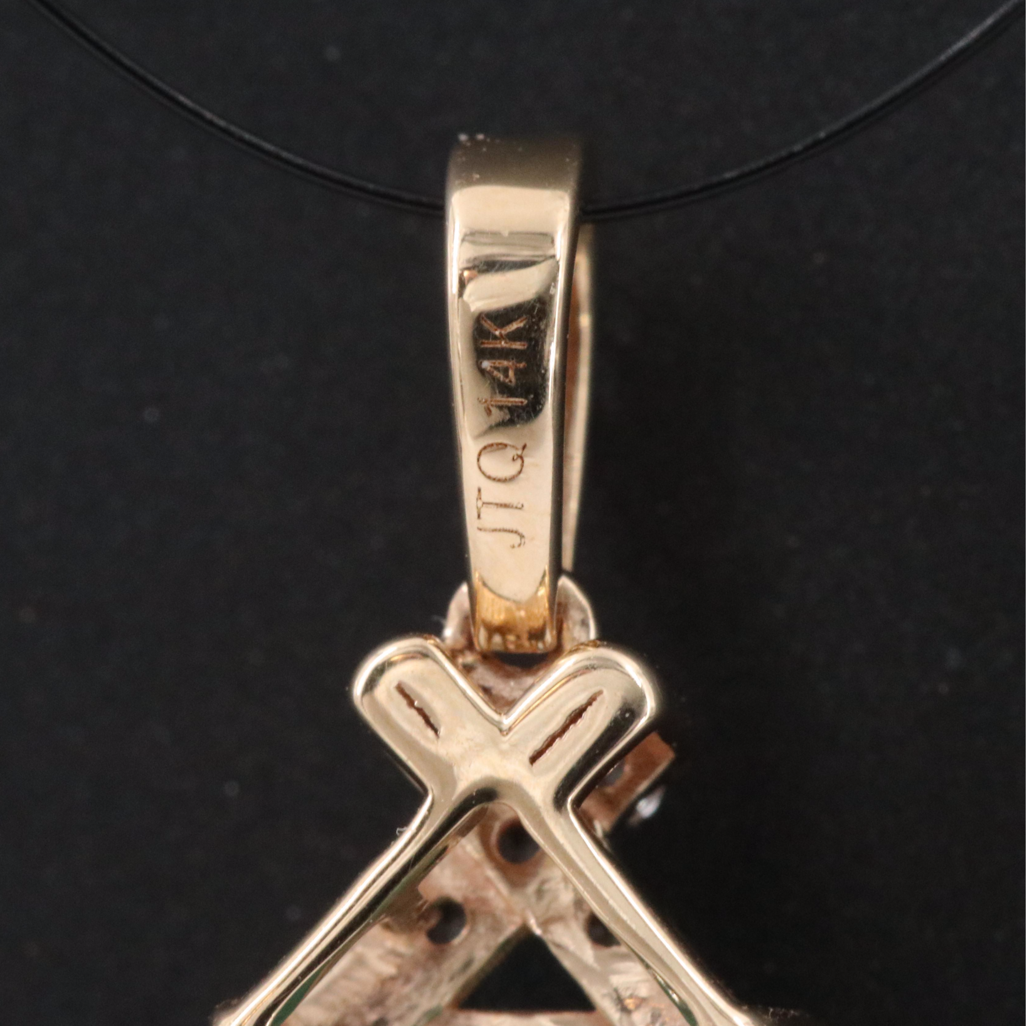 14K 2.62 CT Emerald and White Sapphire Pendant