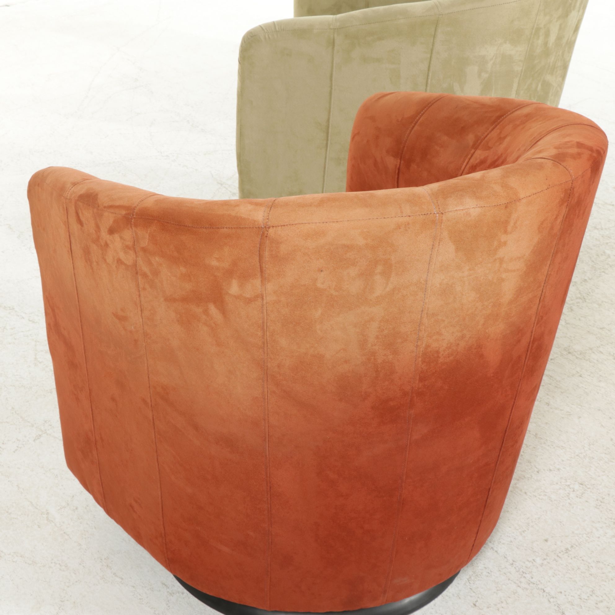 Three Barrel-Back Upholstered Swivel Chairs, 21st Century