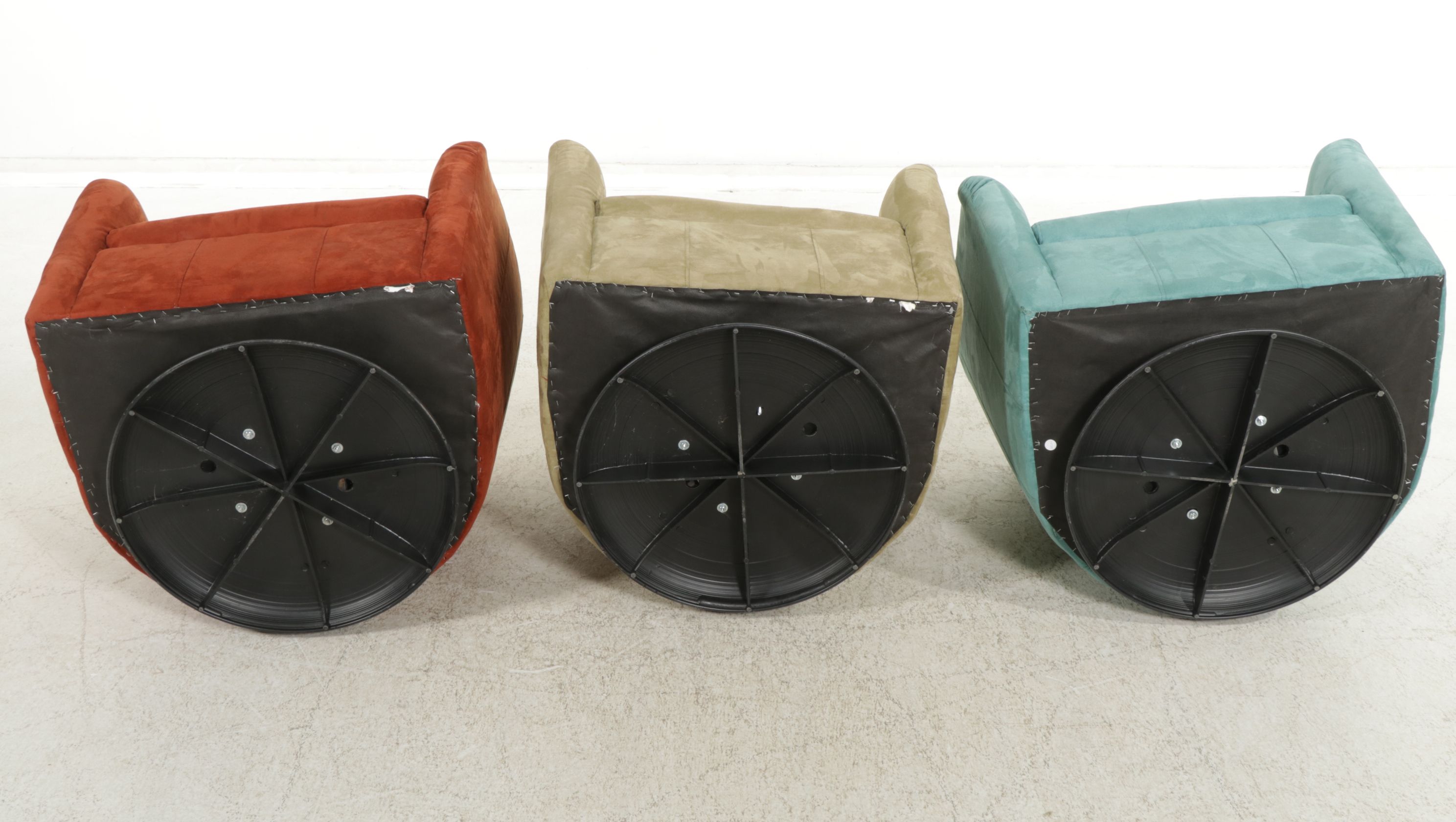 Three Barrel-Back Upholstered Swivel Chairs, 21st Century