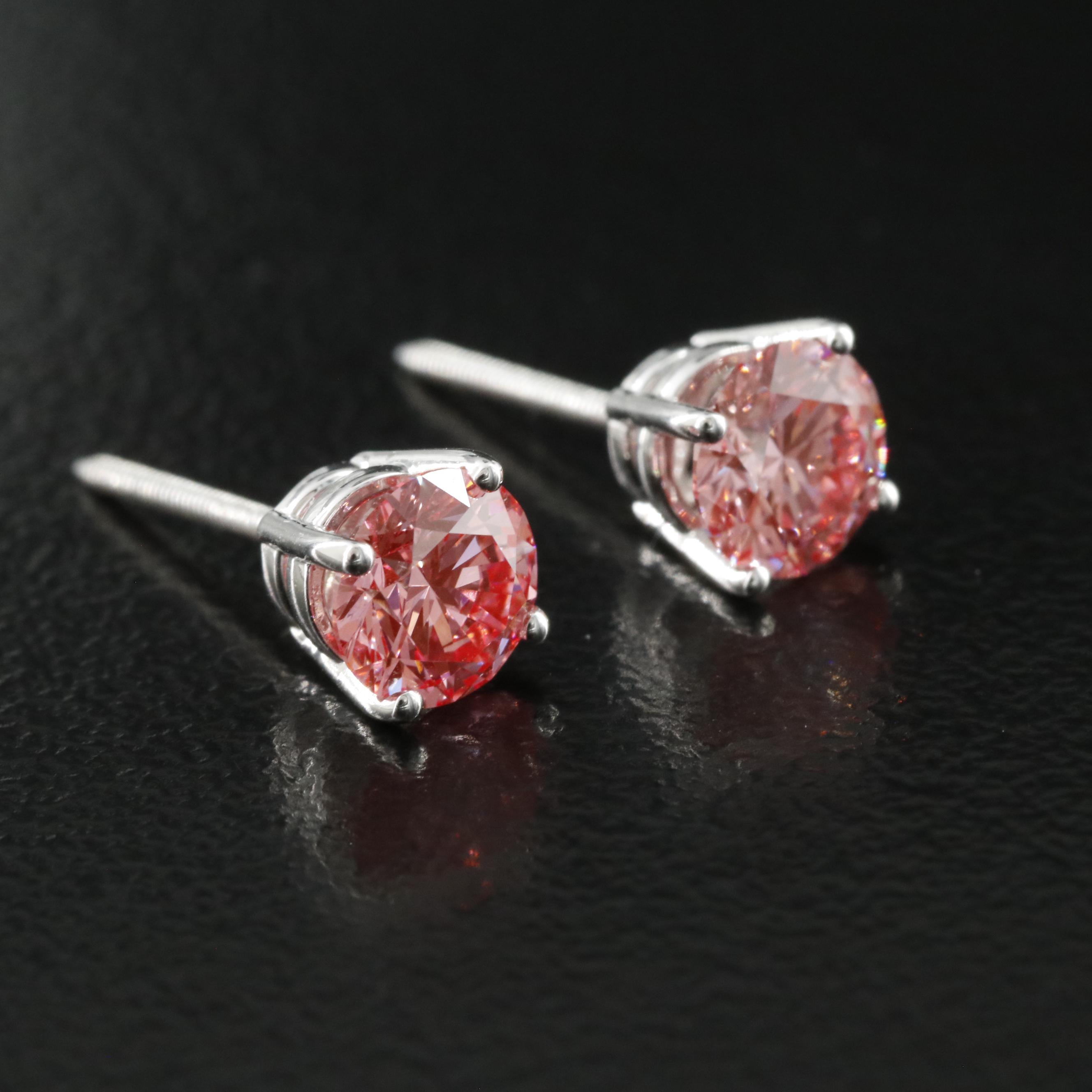 14K 0.97 CTW Lab Grown Fancy Pink Diamond Stud Earrings with IGI Report