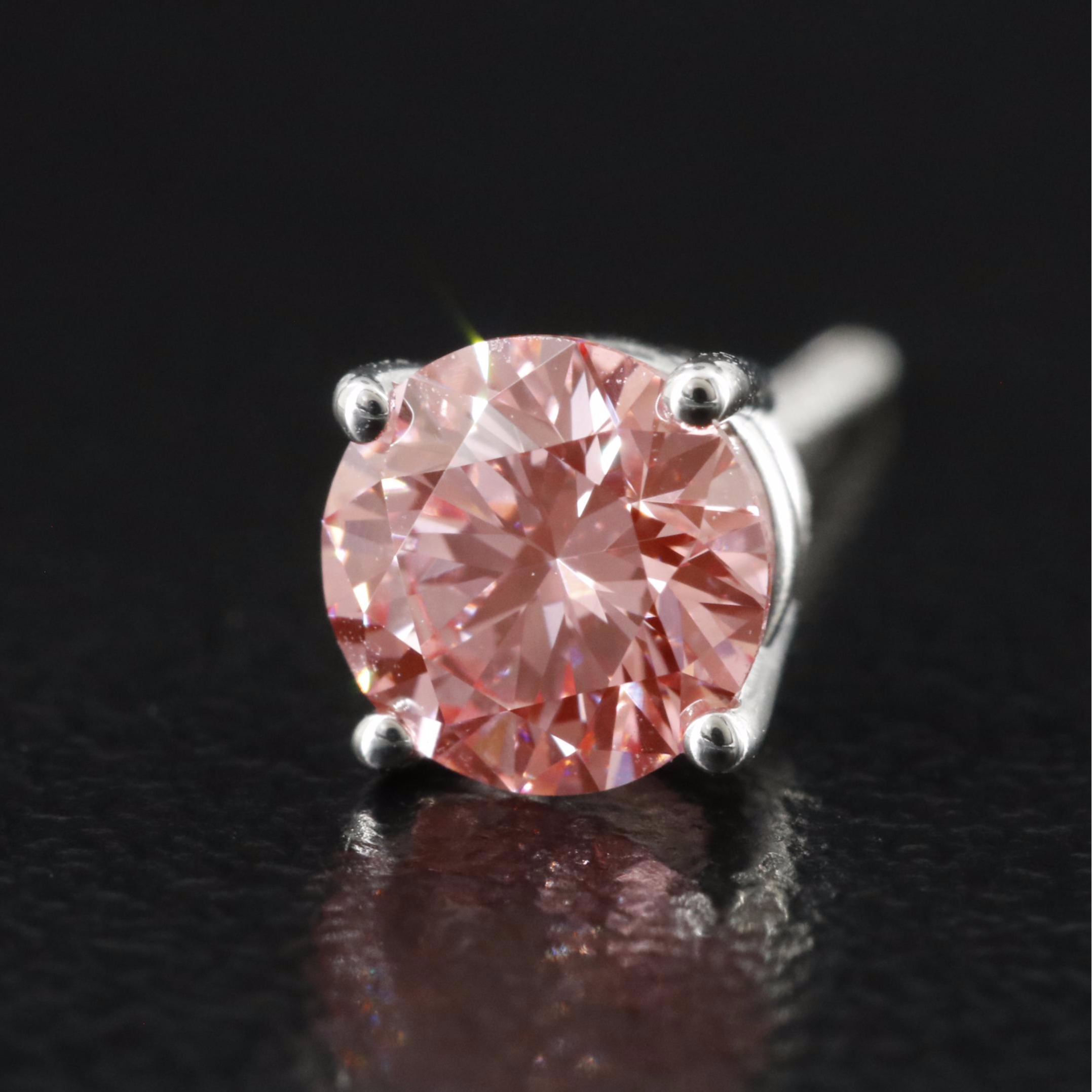 14K 0.97 CTW Lab Grown Fancy Pink Diamond Stud Earrings with IGI Report