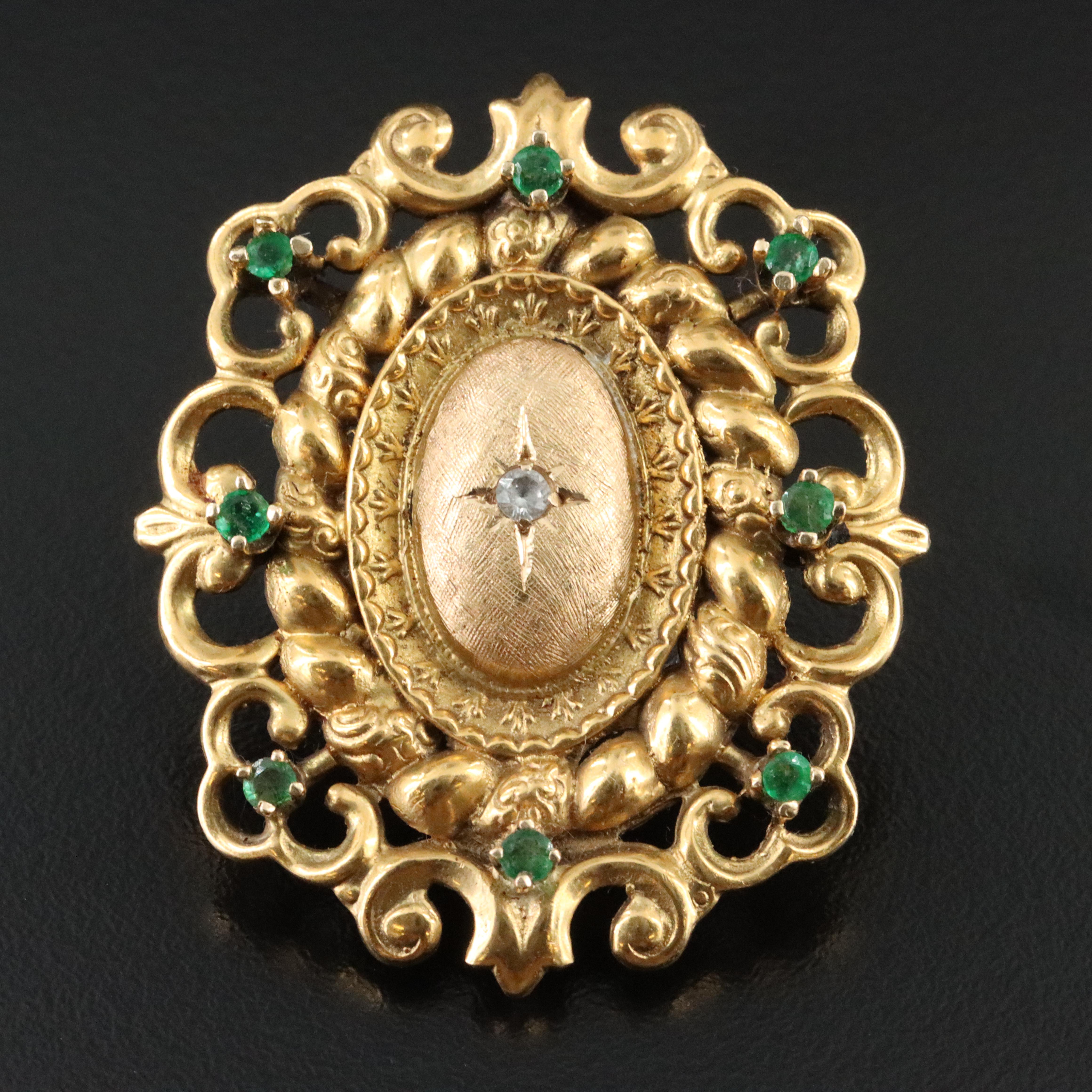Vintage 14K Emerald and White Topaz Converter Brooch