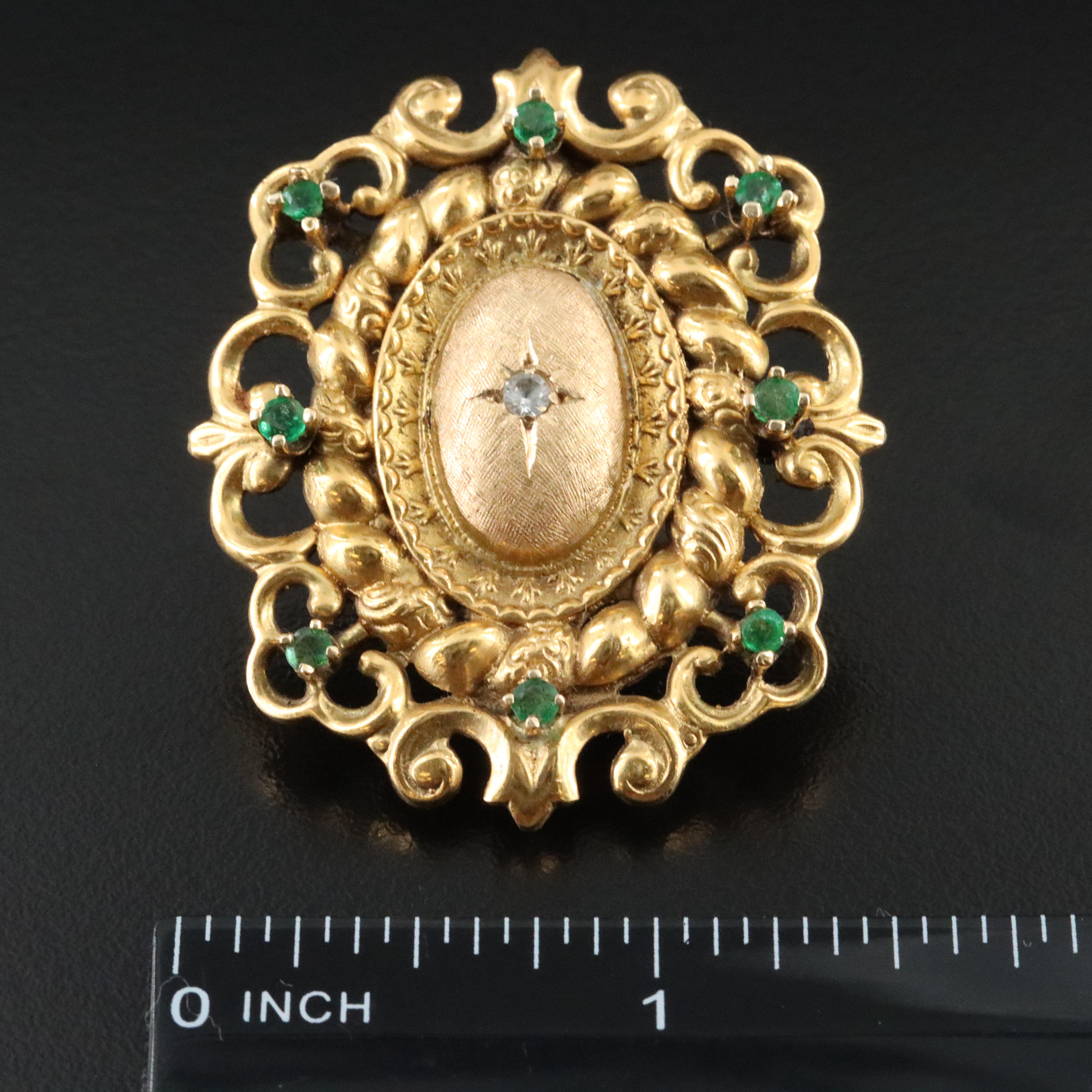 Vintage 14K Emerald and White Topaz Converter Brooch