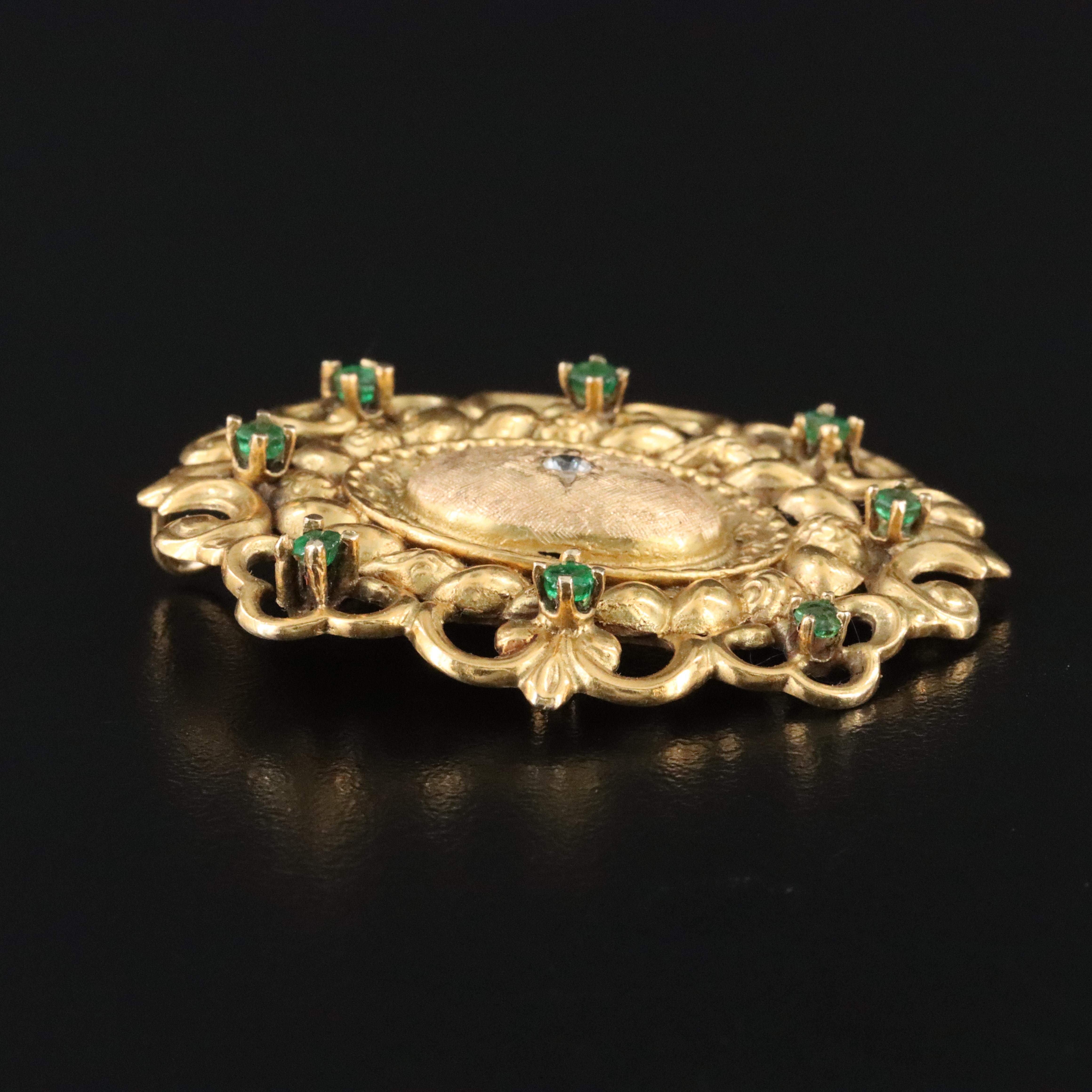 Vintage 14K Emerald and White Topaz Converter Brooch