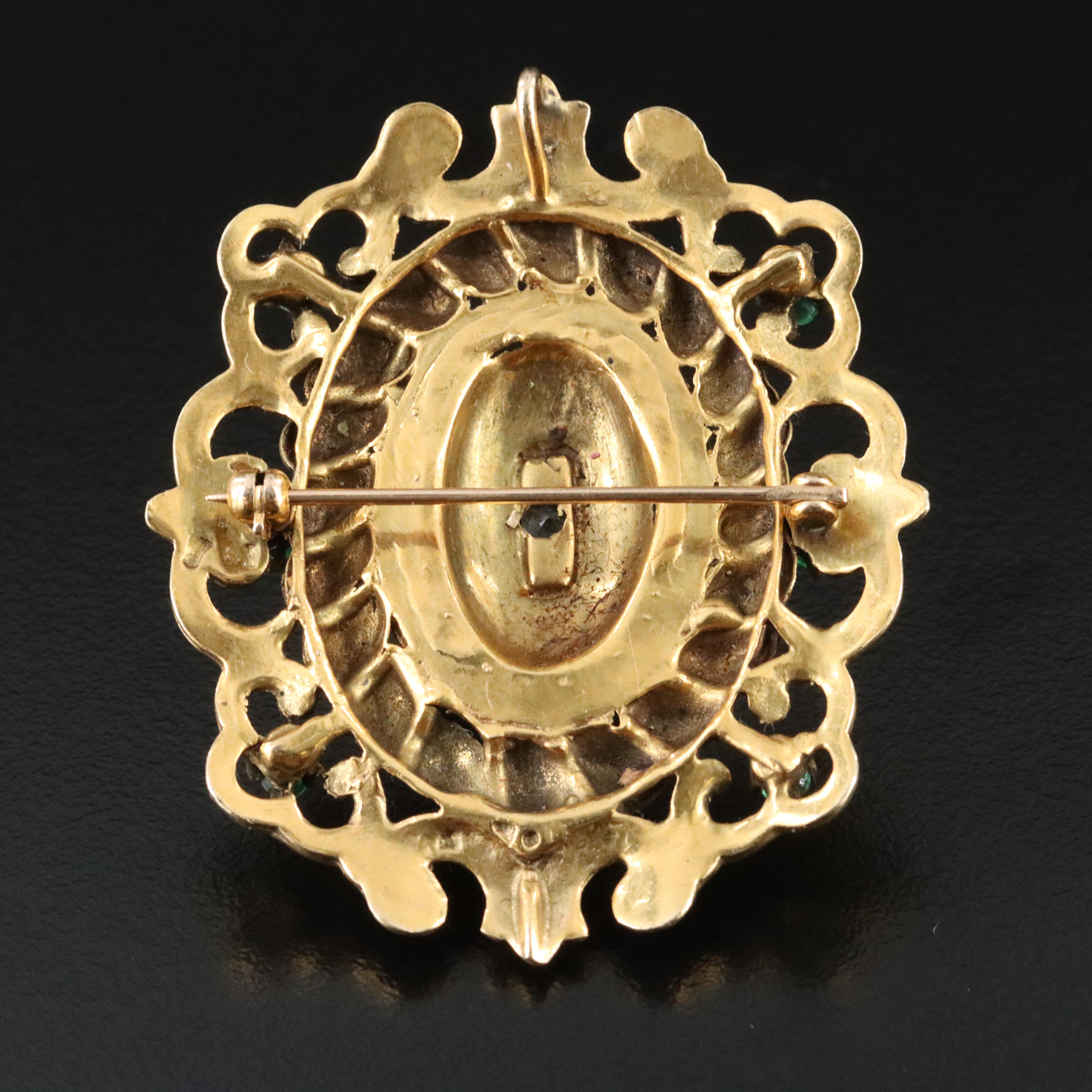 Vintage 14K Emerald and White Topaz Converter Brooch