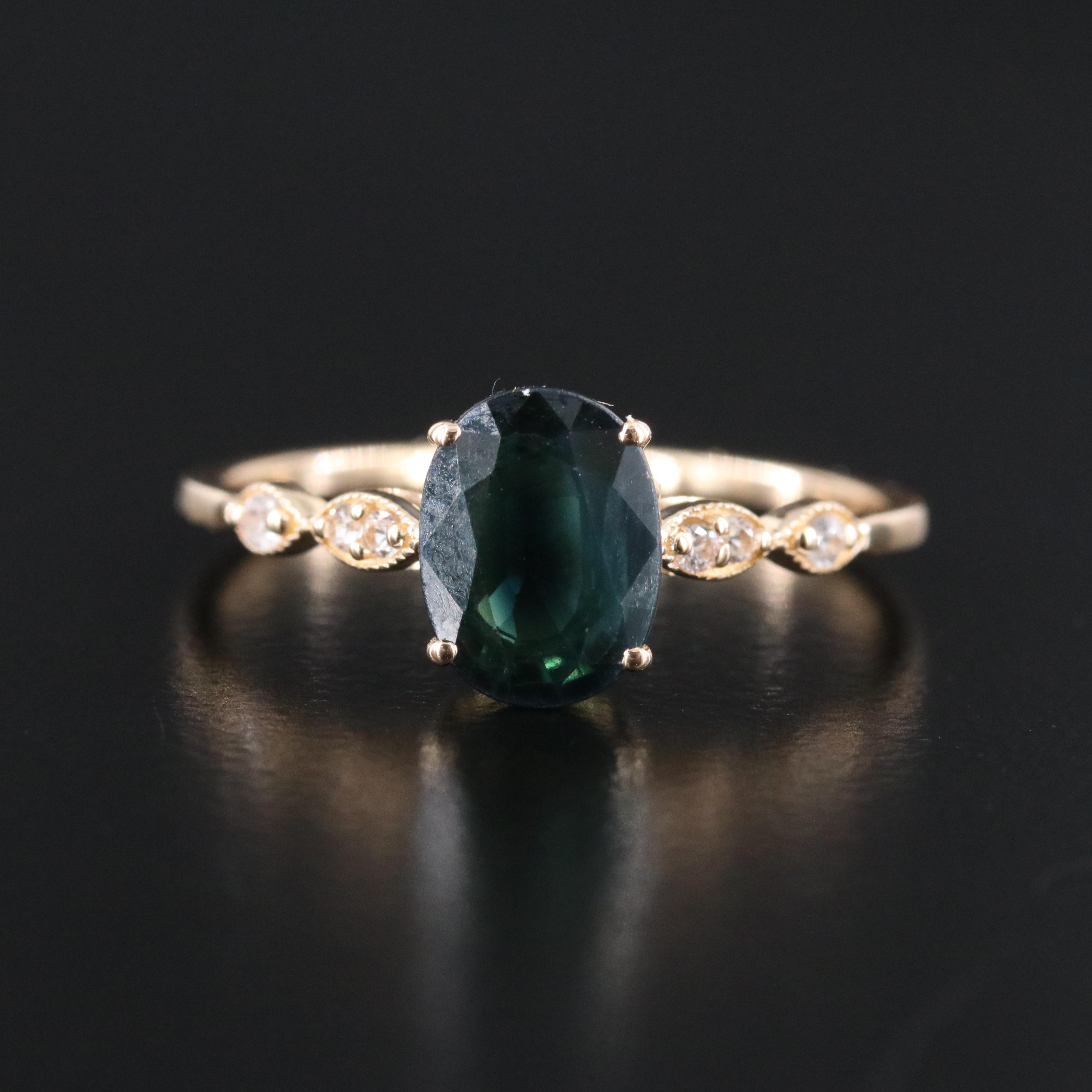 14K 1.34 CT Blue and White Sapphire Ring