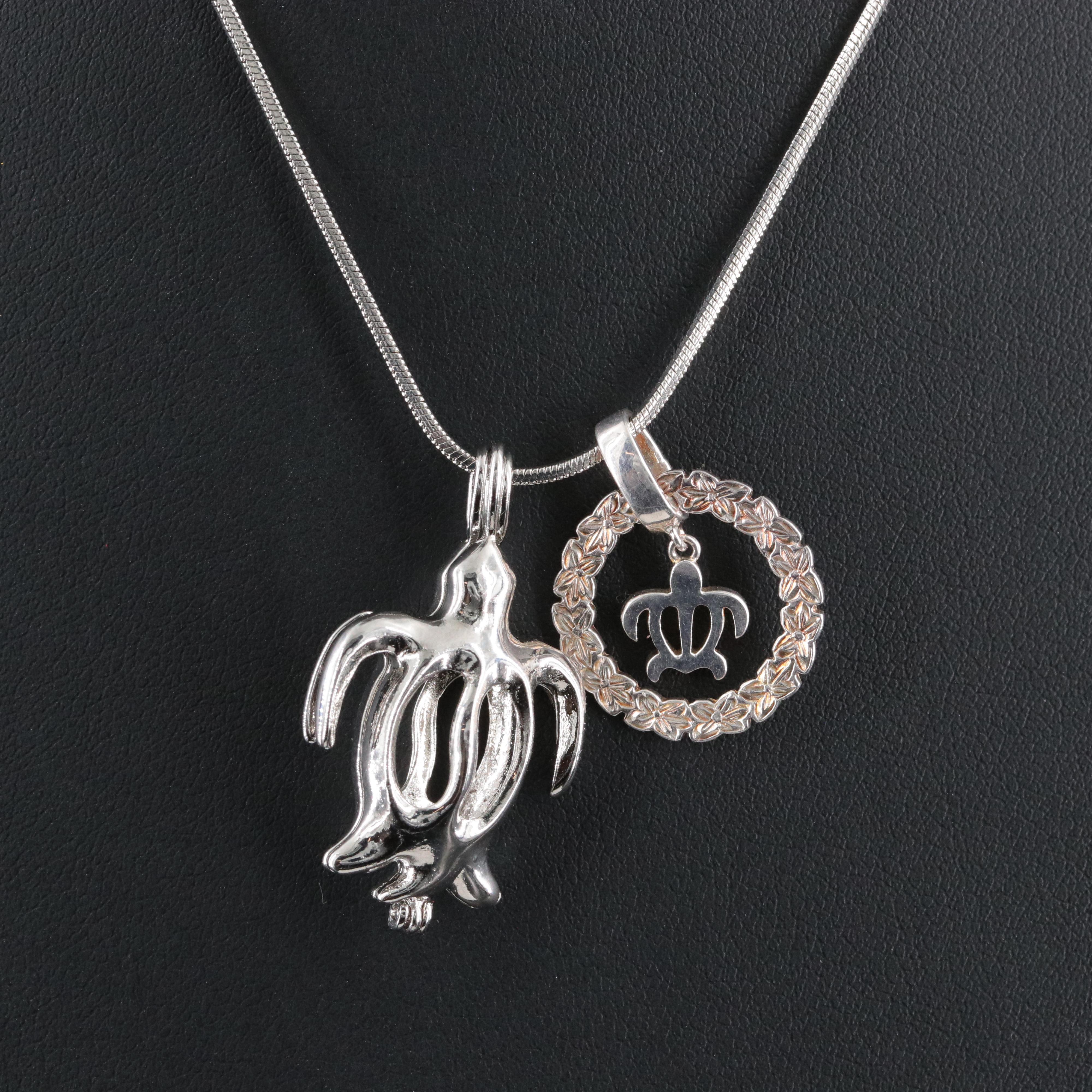 Turtle Necklace with Sterling Circle Turtle Pendant