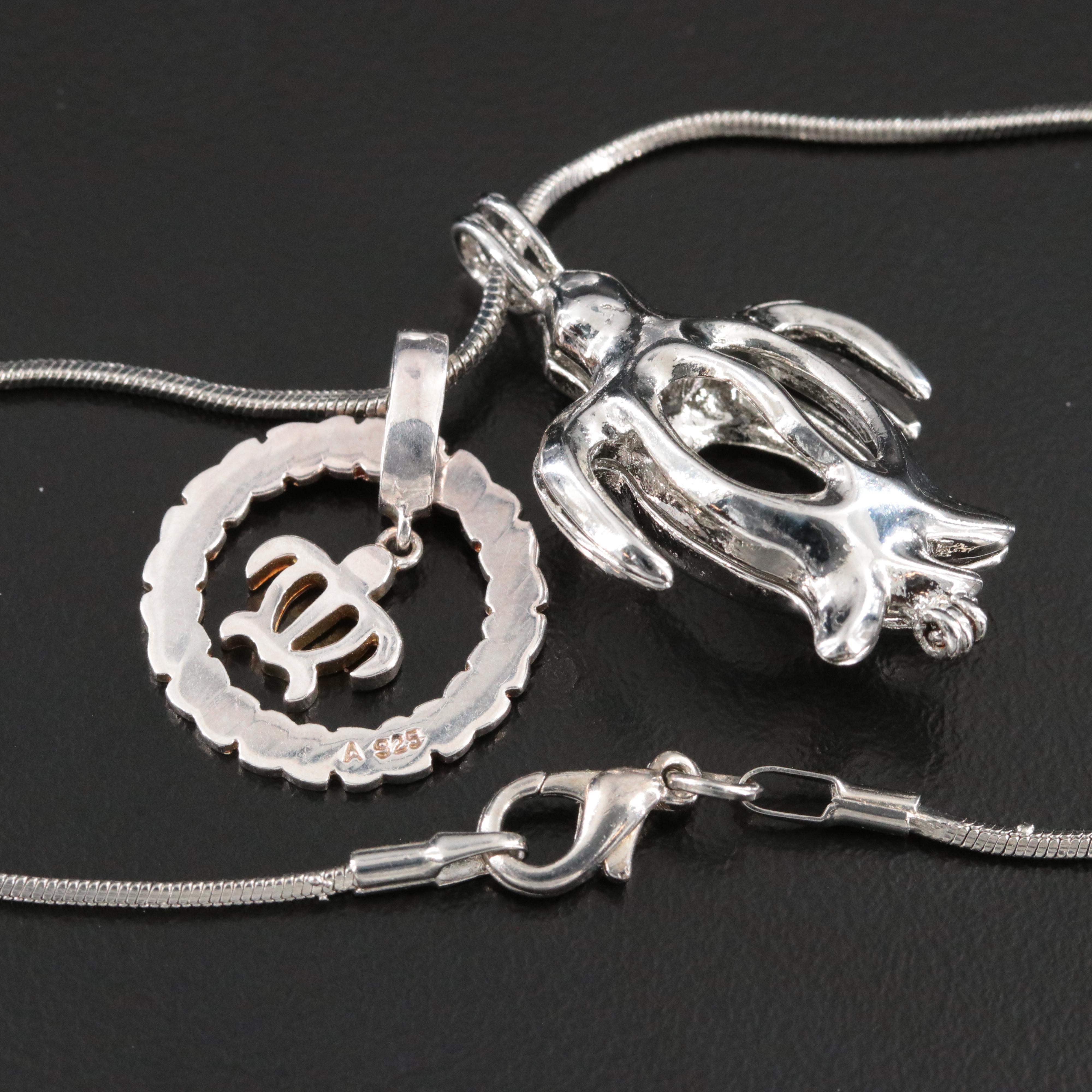 Turtle Necklace with Sterling Circle Turtle Pendant