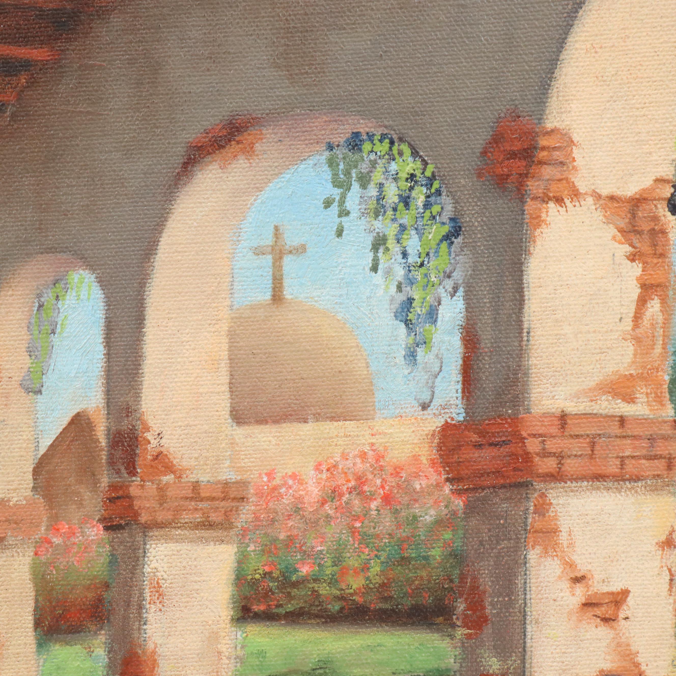 R. A. Bonini Oil Painting of Mission California Arches, 1969