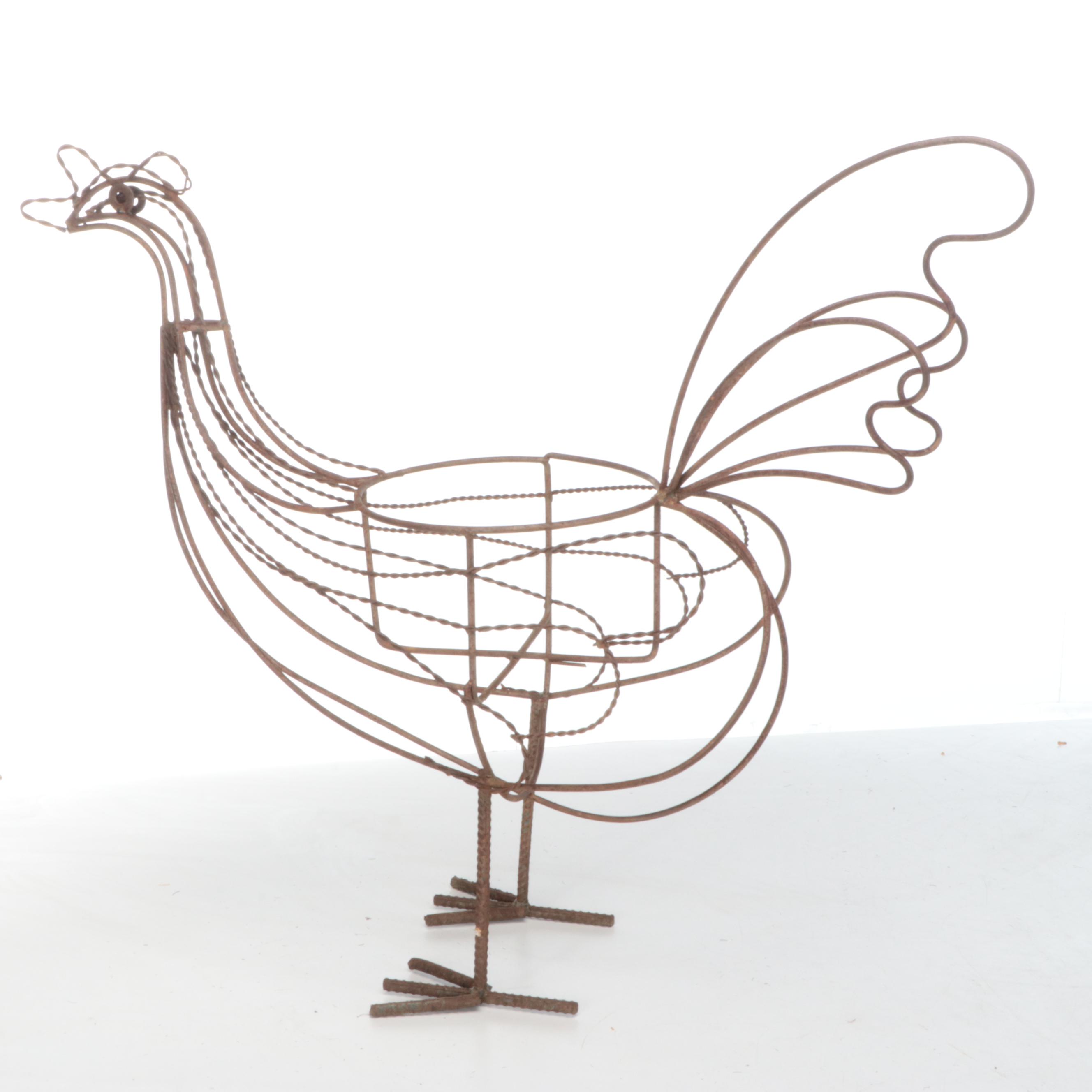 Metal Wire Rooster and Hen Plant Stands