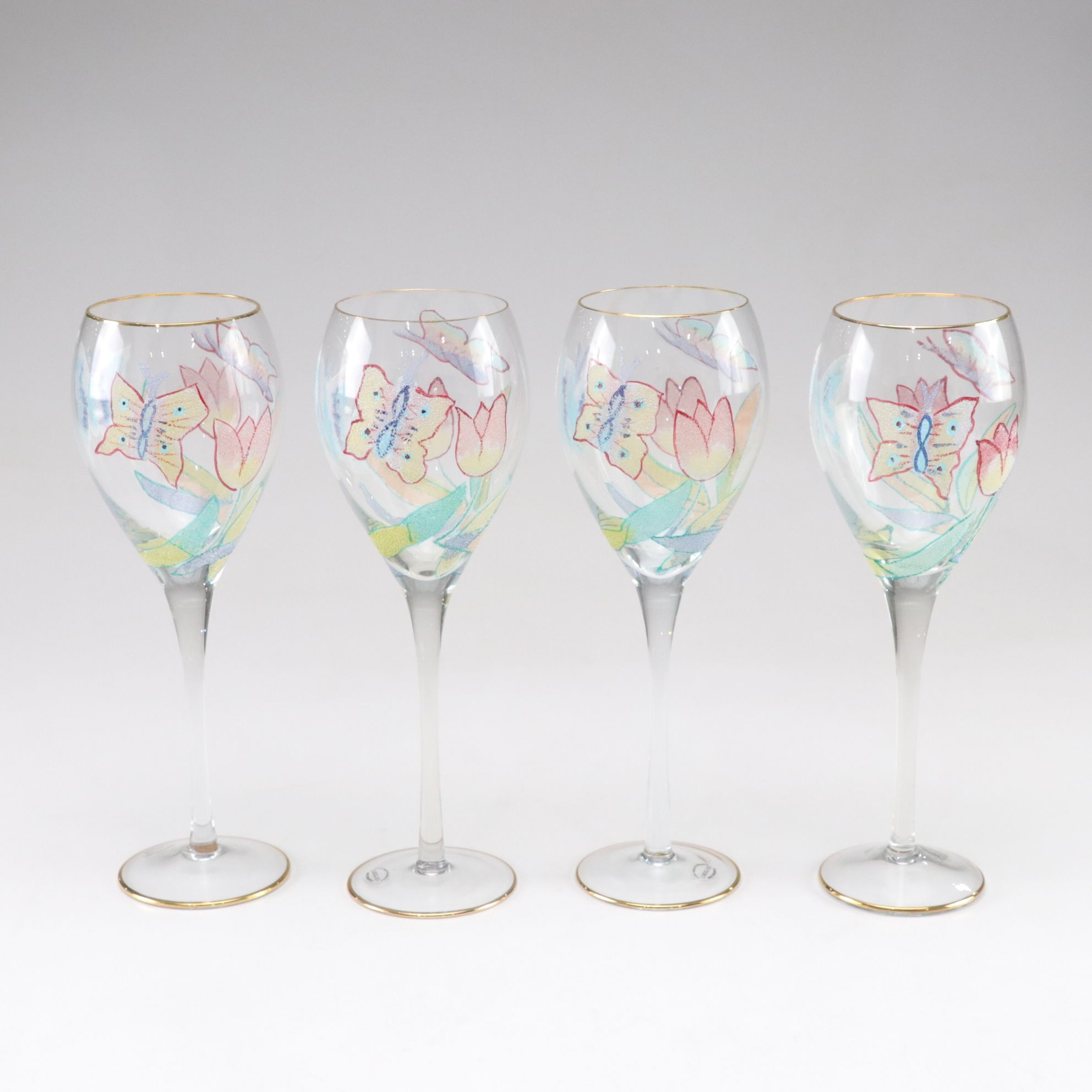 Euroglass Mouth-Blown Romanian Butterfly Water Goblets and Martini Glasses