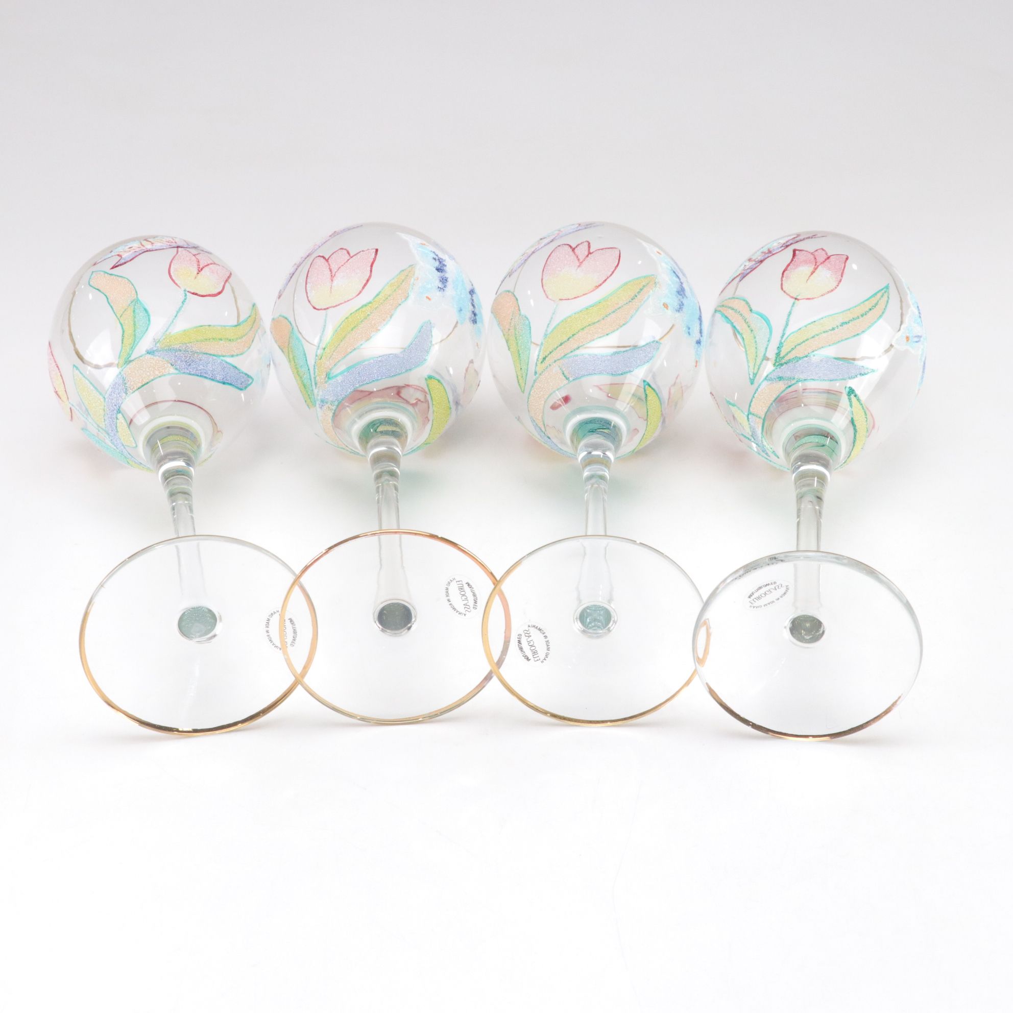 Euroglass Mouth-Blown Romanian Butterfly Water Goblets and Martini Glasses