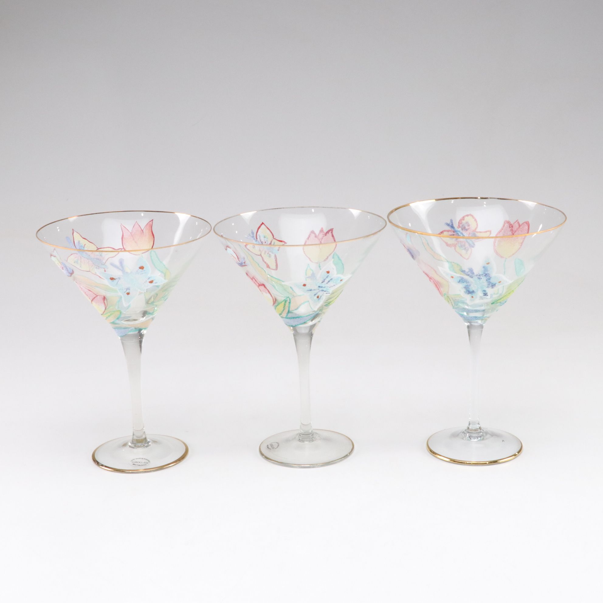 Euroglass Mouth-Blown Romanian Butterfly Water Goblets and Martini Glasses