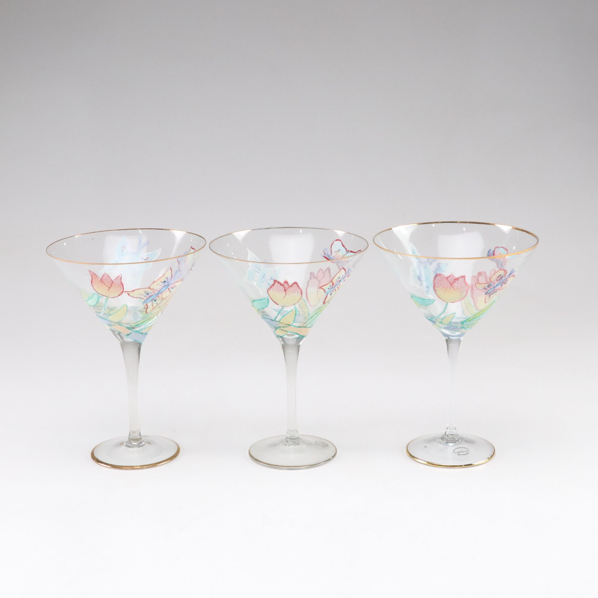 Euroglass Mouth-Blown Romanian Butterfly Water Goblets and Martini Glasses