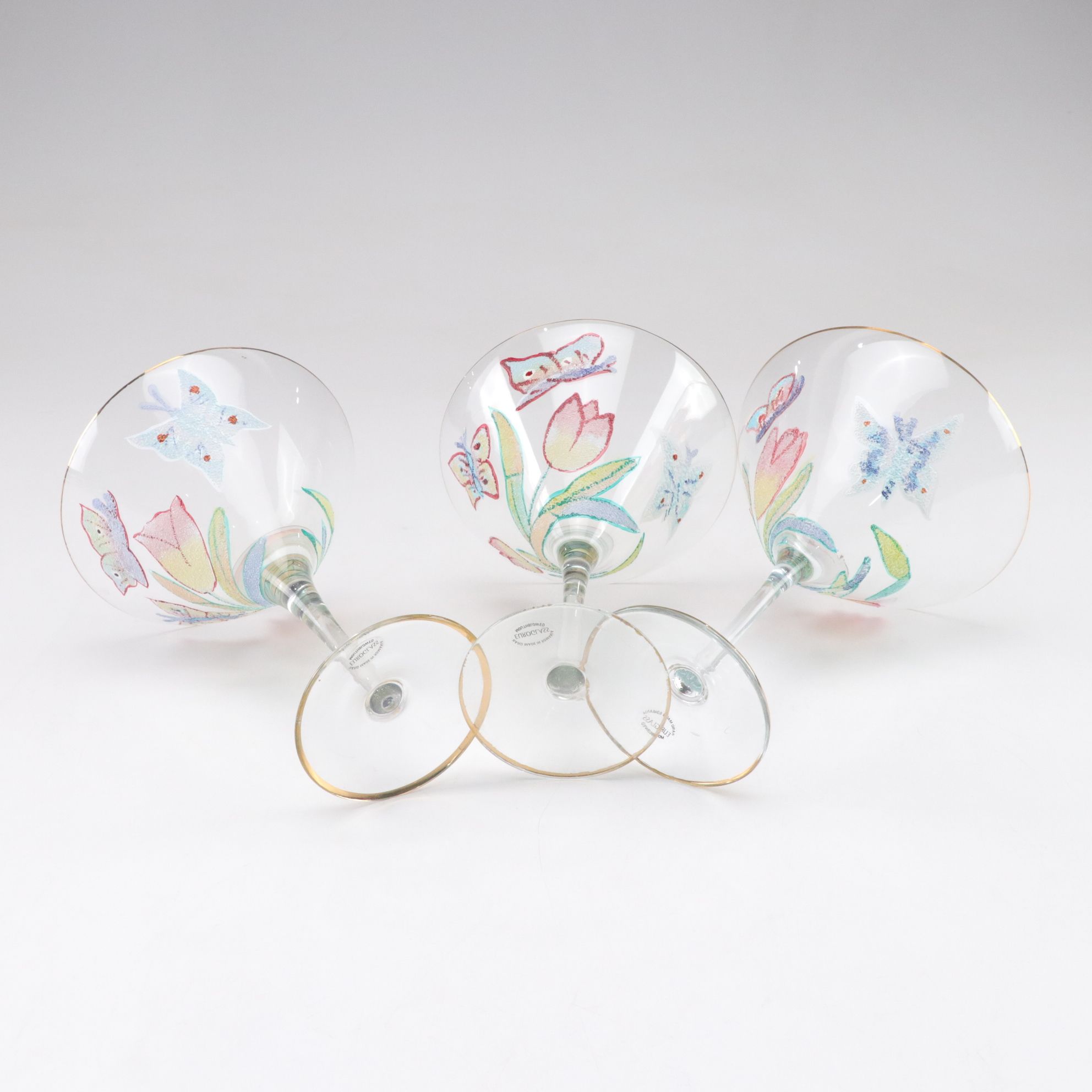 Euroglass Mouth-Blown Romanian Butterfly Water Goblets and Martini Glasses