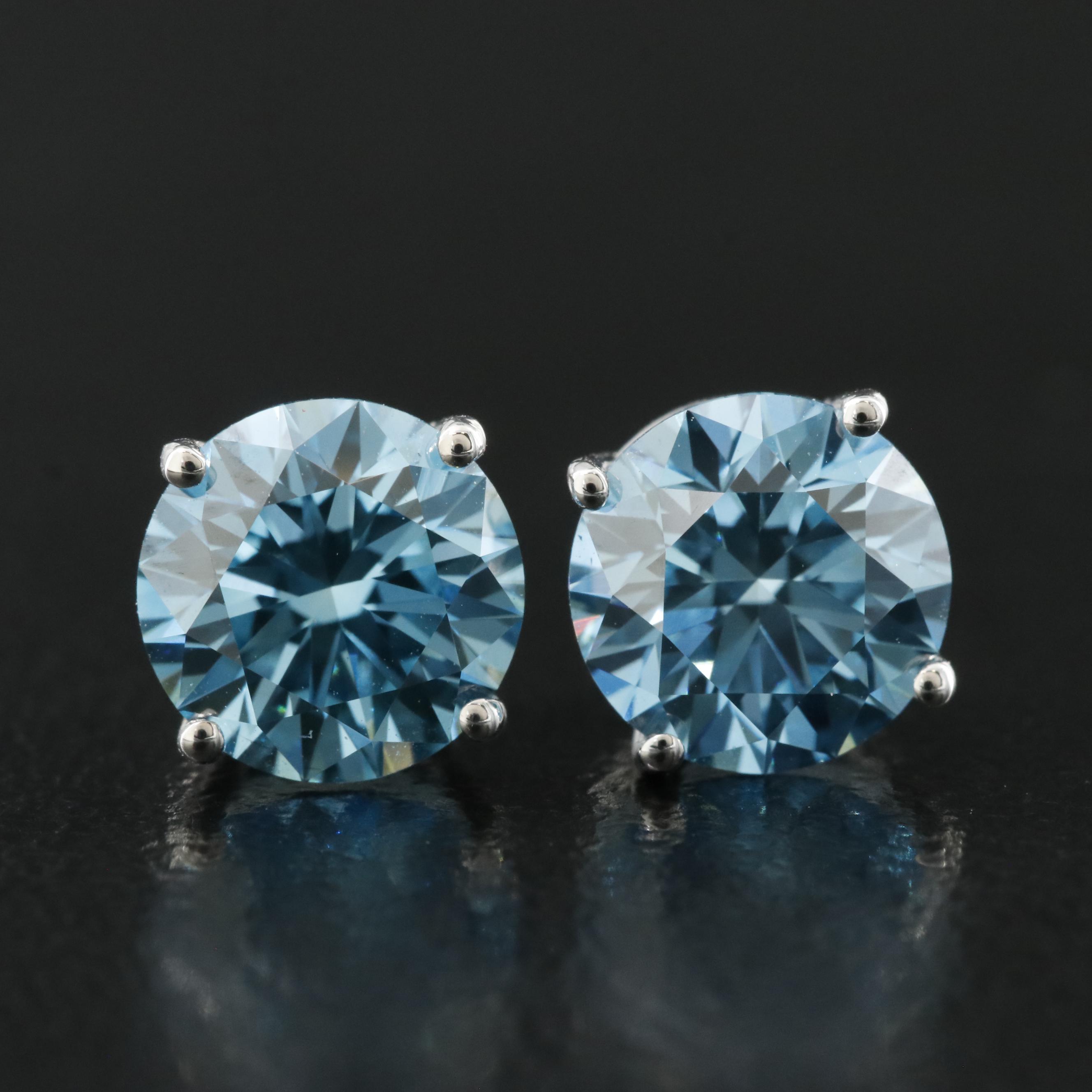 14K 2.05 CTW Lab Grown Fancy Blue Diamond Stud Earrings with IGI Report