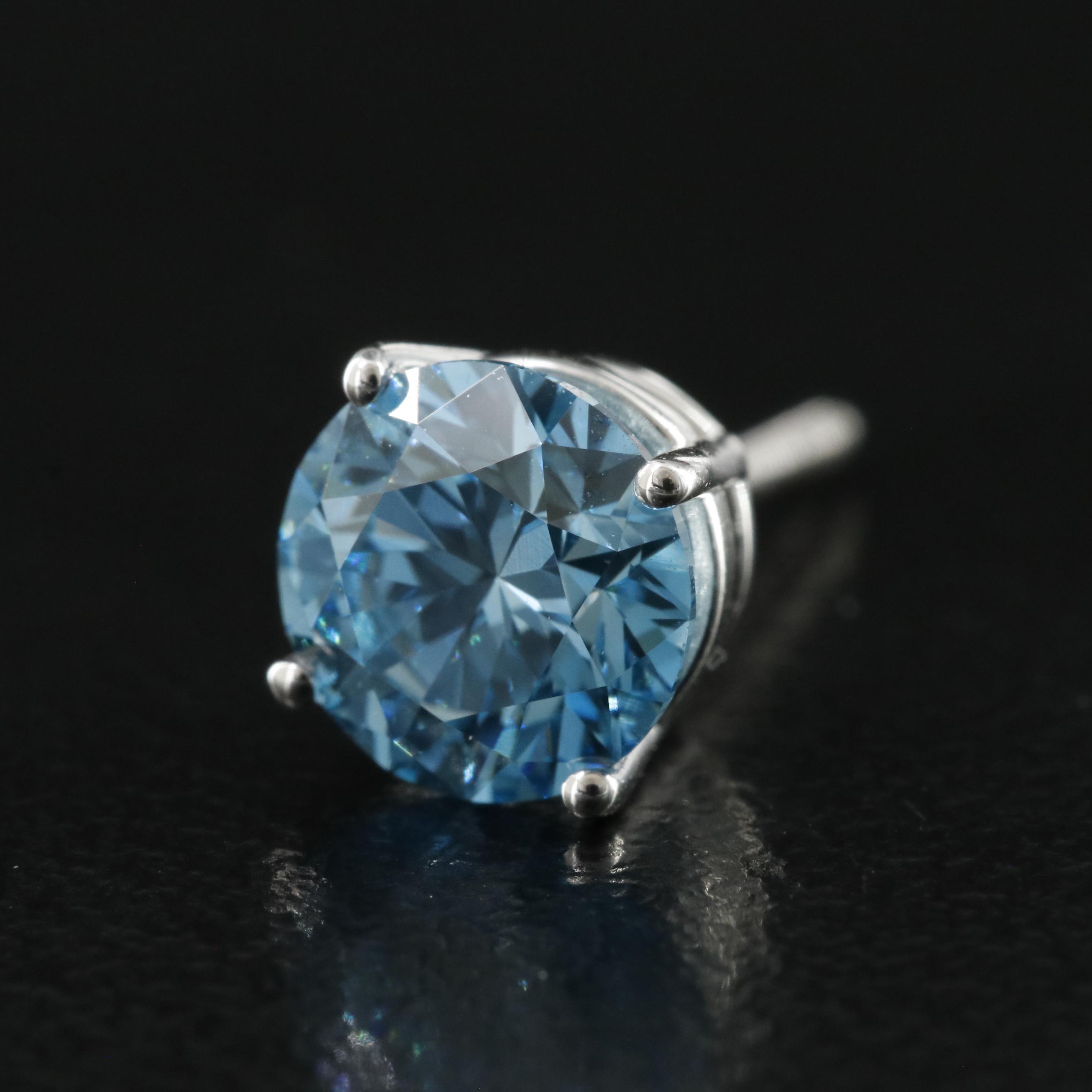 14K 2.05 CTW Lab Grown Fancy Blue Diamond Stud Earrings with IGI Report