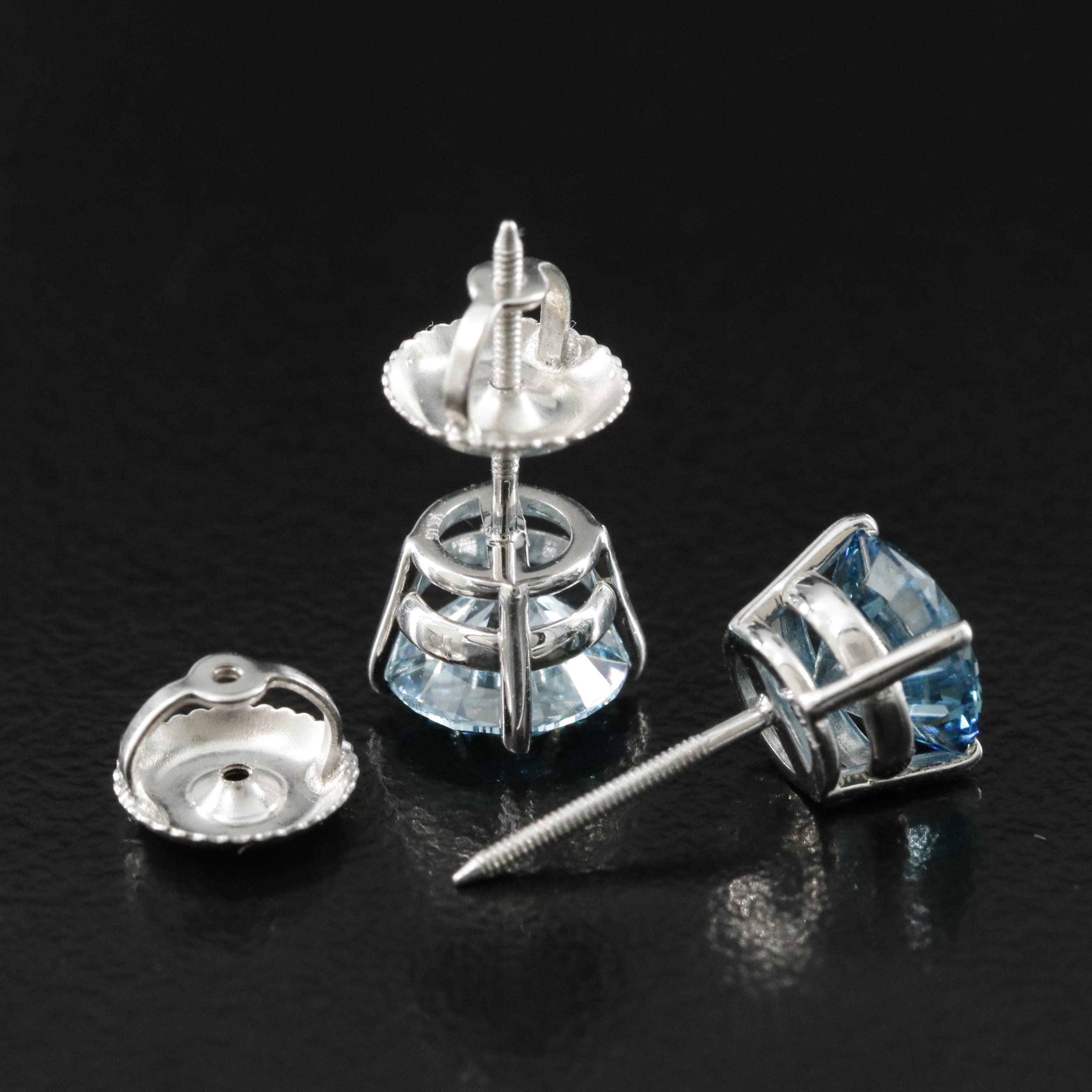 14K 2.05 CTW Lab Grown Fancy Blue Diamond Stud Earrings with IGI Report