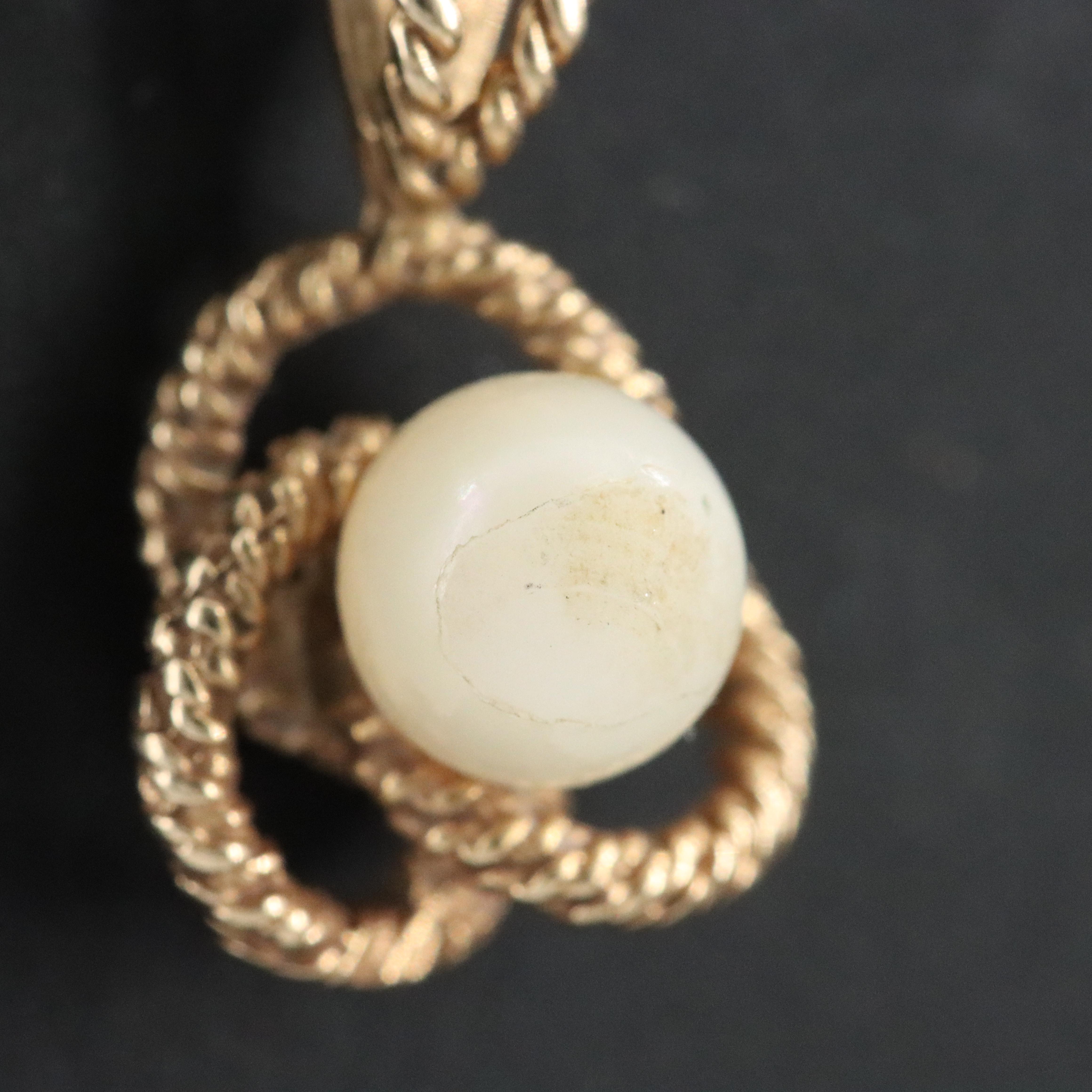 14K Faux Pearl Pendant