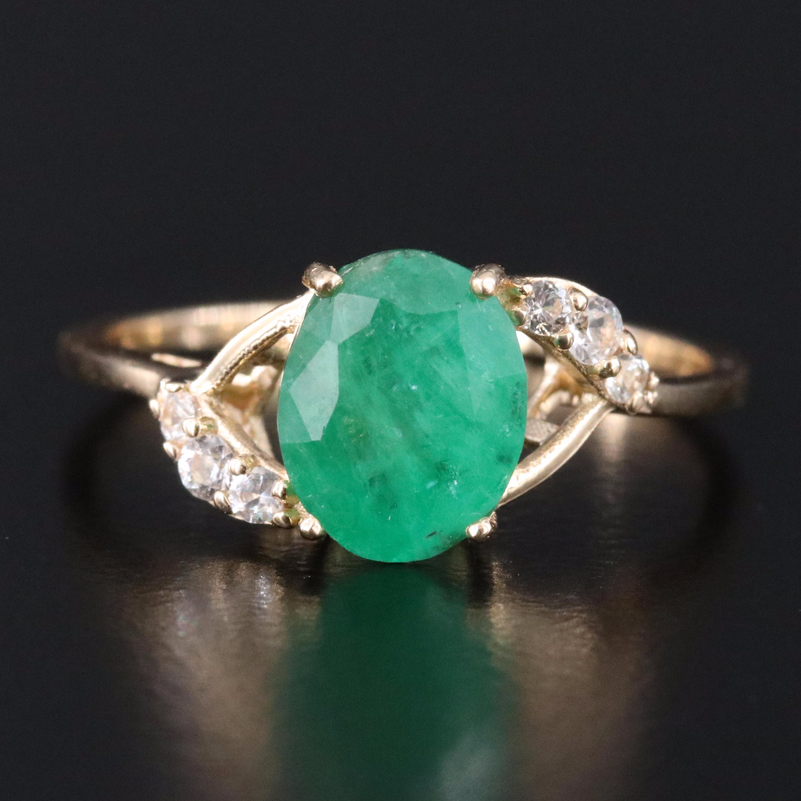 14K 1.36 CT Emerald and White Sapphire Ring