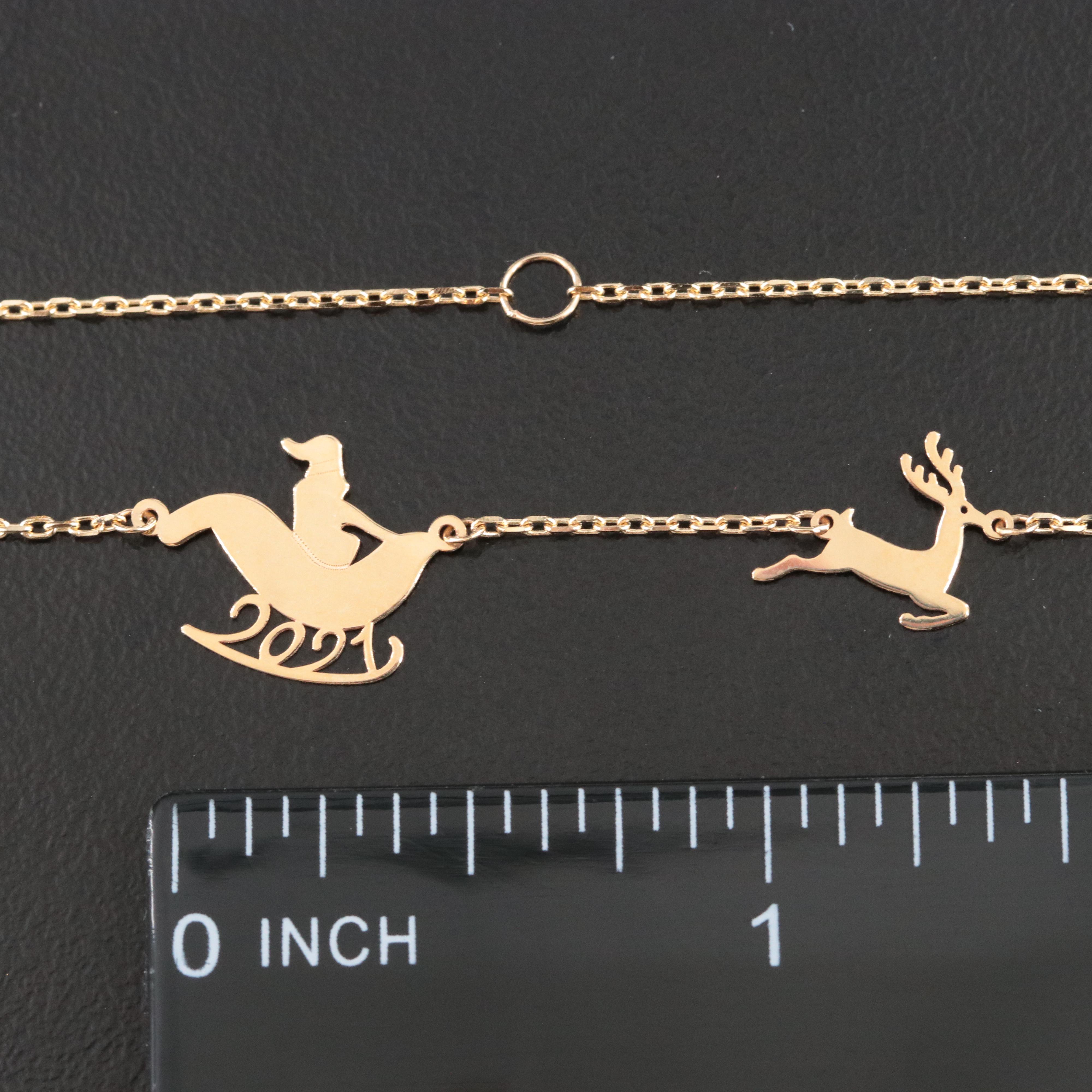 14K Santa and Reindeer Necklace