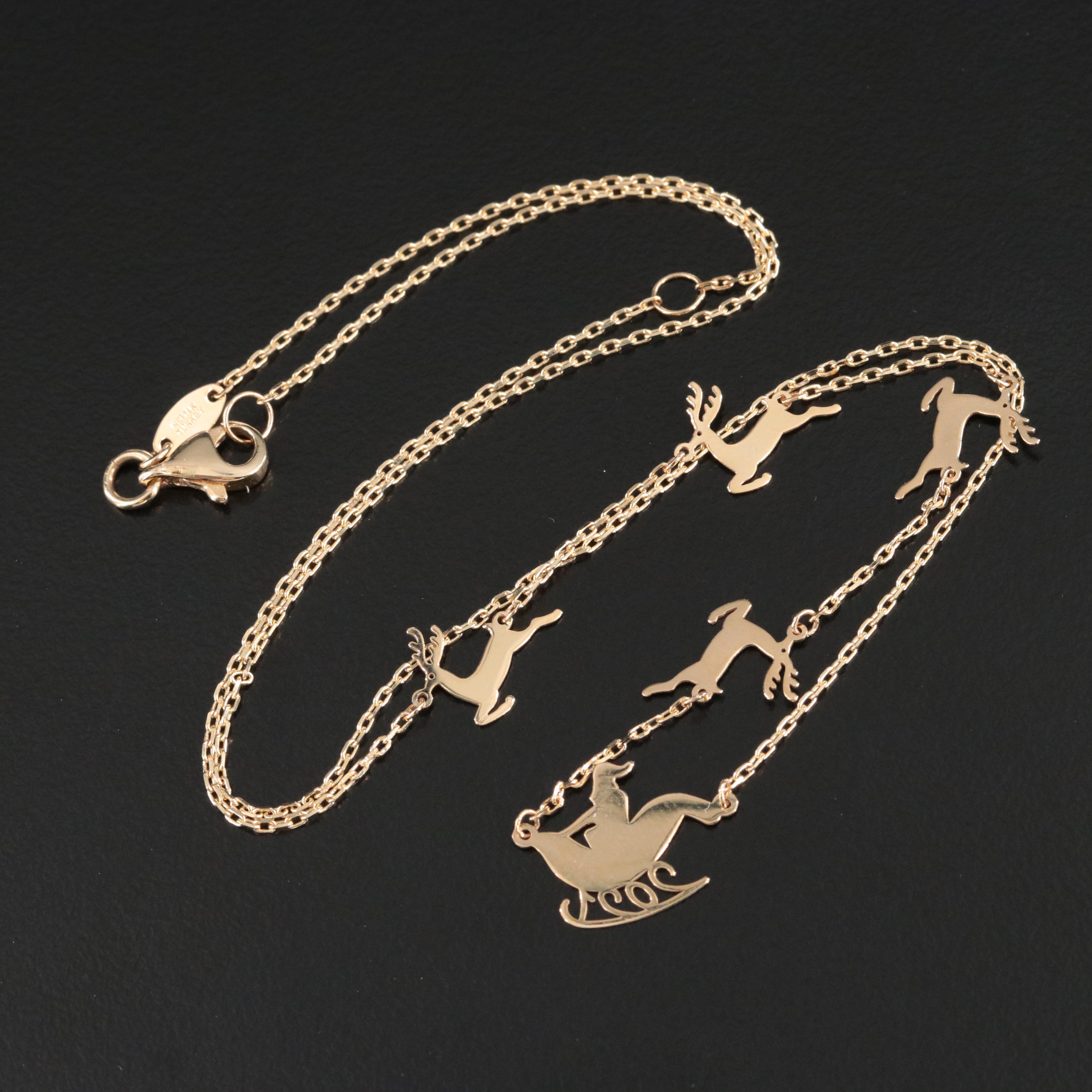 14K Santa and Reindeer Necklace